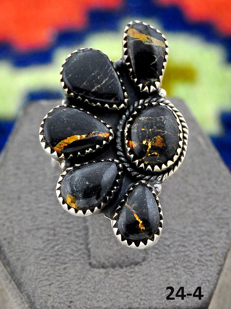 Southwest Handmade Black Jack Turquoise & Sterling Silver Adjustable Ring