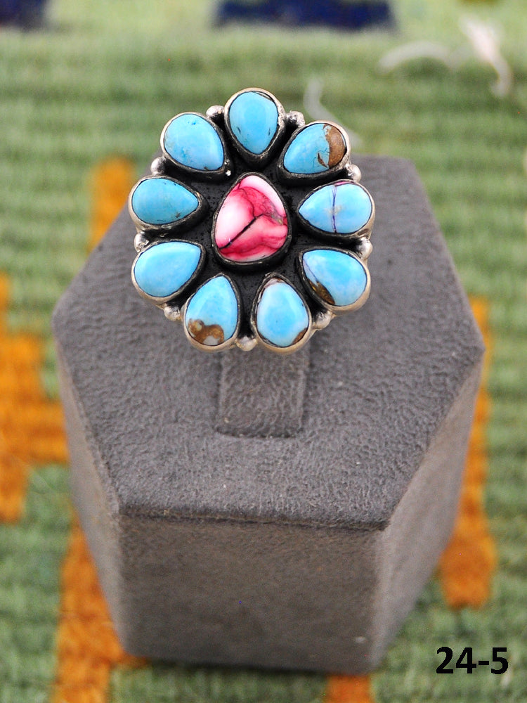 Southwest Made Multi Stone & Sterling Silver Adjustable Ring