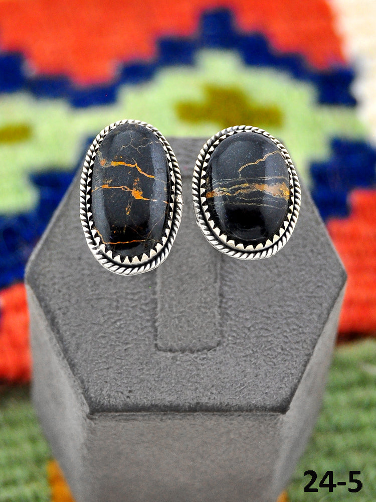 Southwest Handmade Black Jack Turquoise & Sterling Silver Adjustable Ring