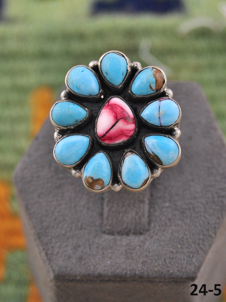 Southwest Made Multi Stone & Sterling Silver Adjustable Ring