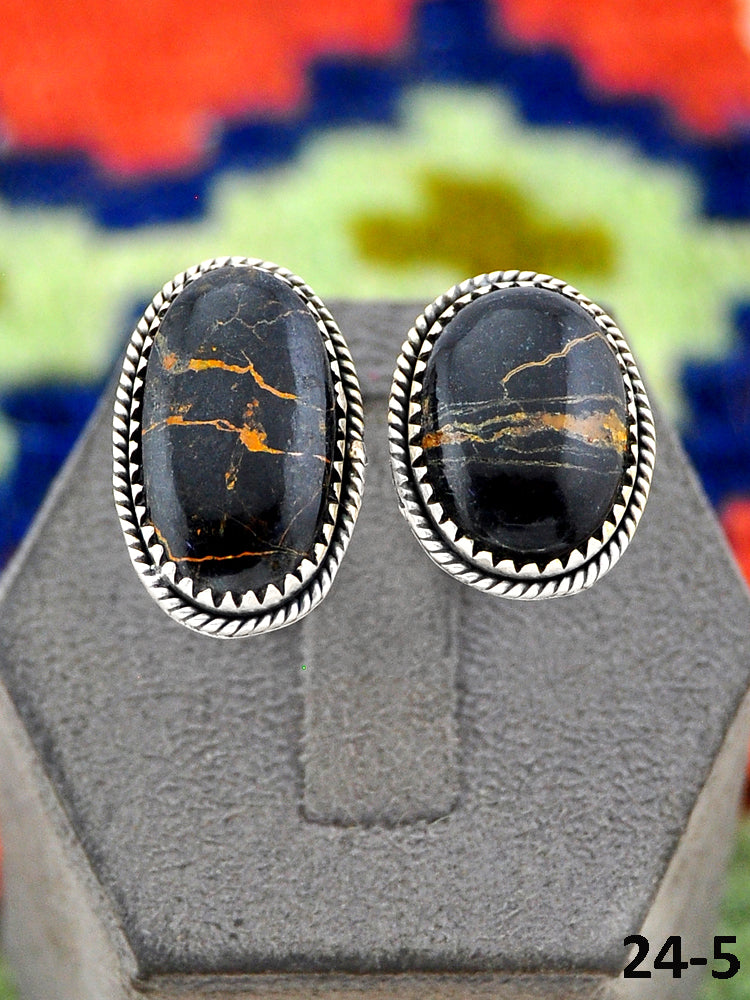 Southwest Handmade Black Jack Turquoise & Sterling Silver Adjustable Ring