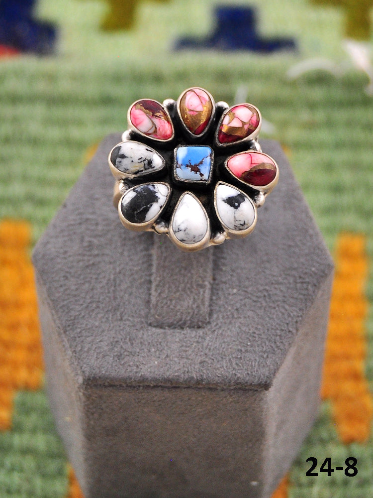 Southwest Made Multi Stone & Sterling Silver Adjustable Ring