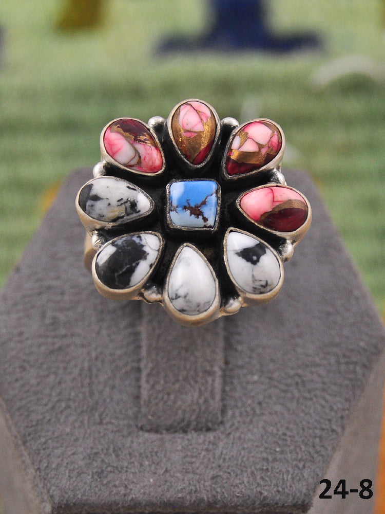 Southwest Made Multi Stone & Sterling Silver Adjustable Ring