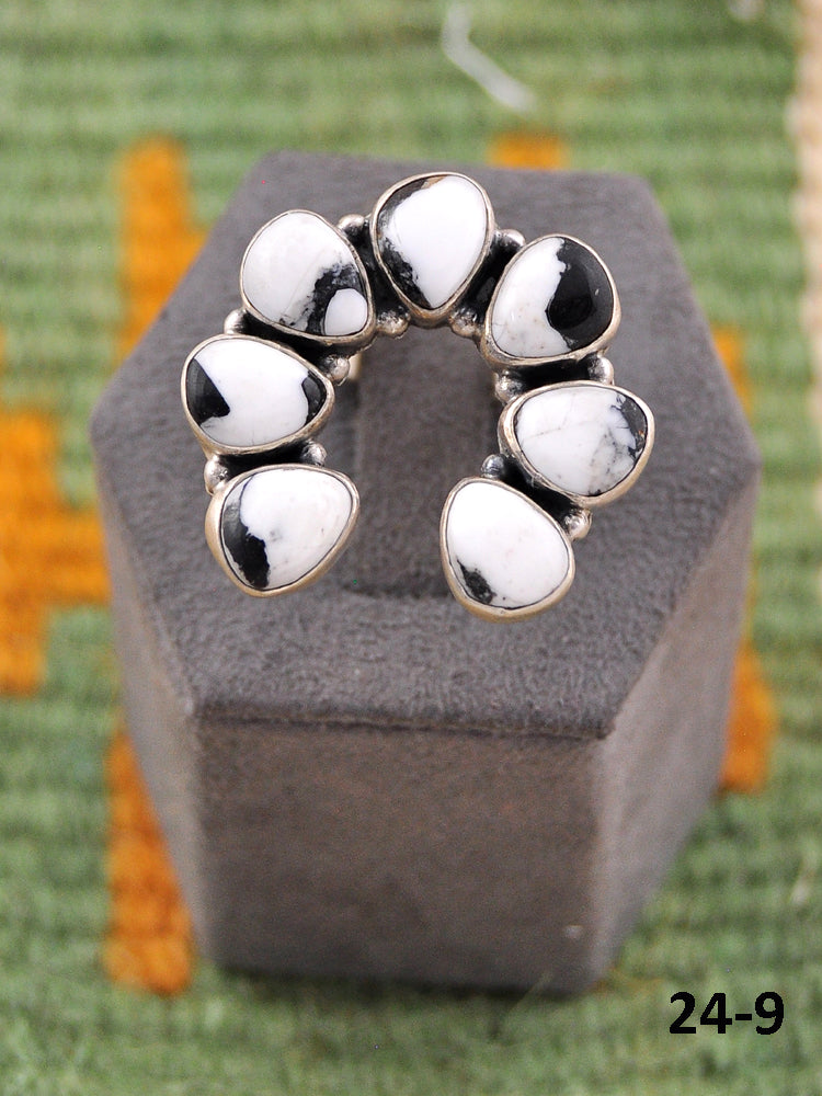 Southwest Made White Buffalo & Sterling Silver Naja Adjustable Ring