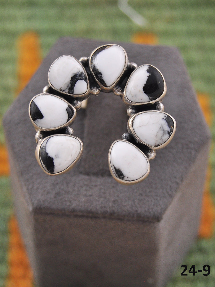 Southwest Made White Buffalo & Sterling Silver Naja Adjustable Ring