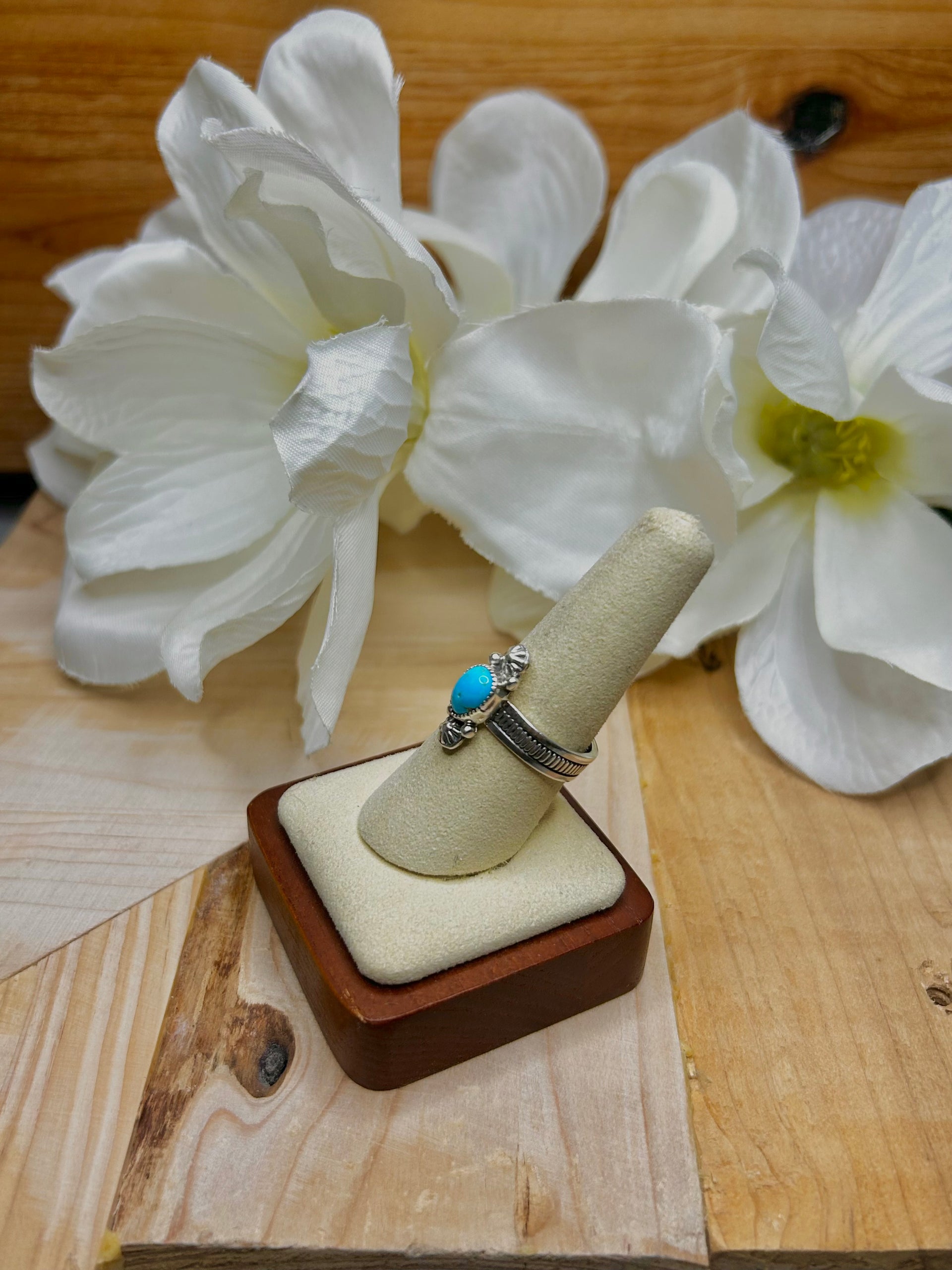 Arlene Lewis Kingman Turquoise & Sterling Silver Cluster Ring Size 8