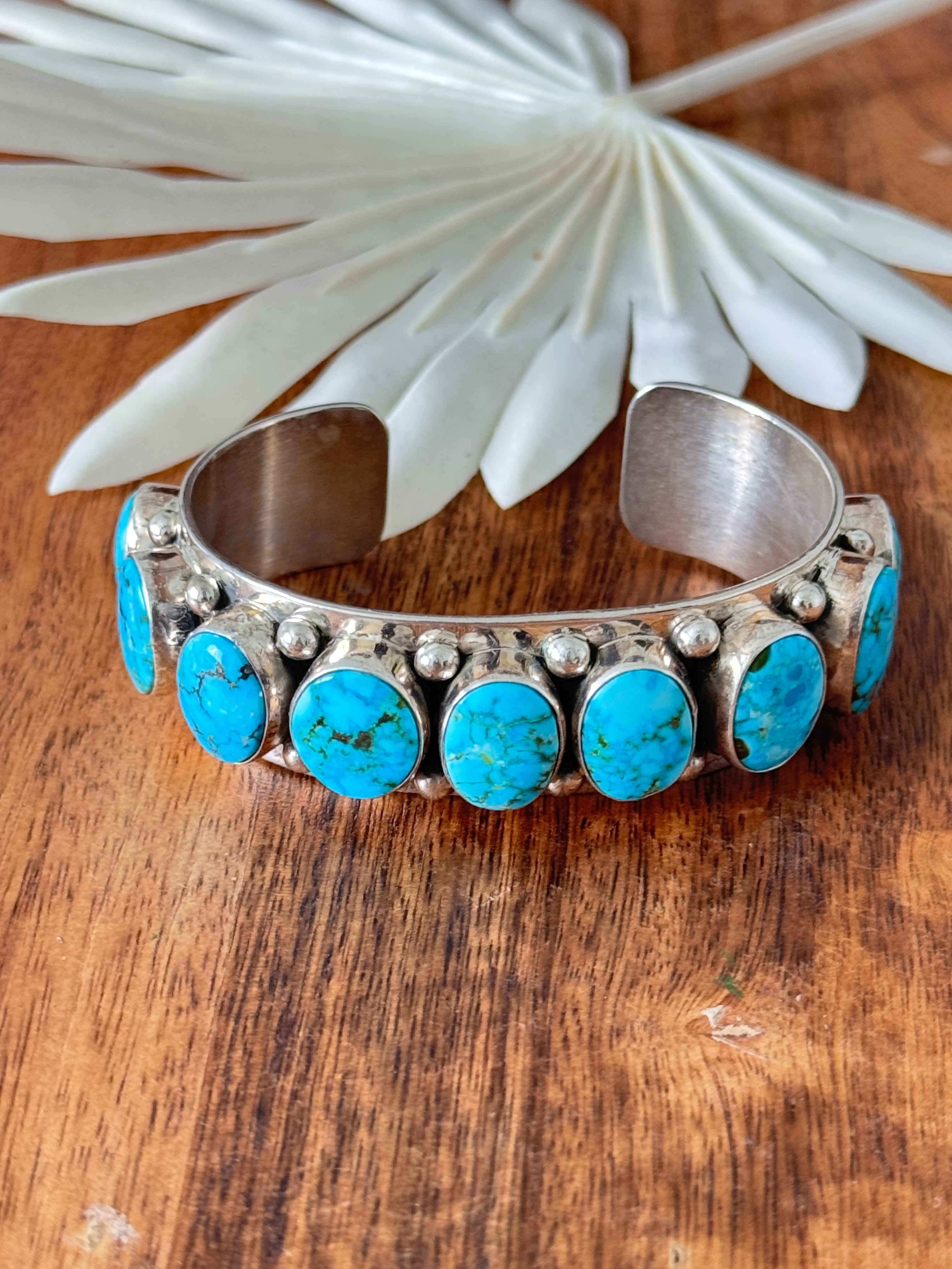 Bobby Johnson Birds Eye Kingman Turquoise & Sterling Silver Cluster Cuff Bracelet