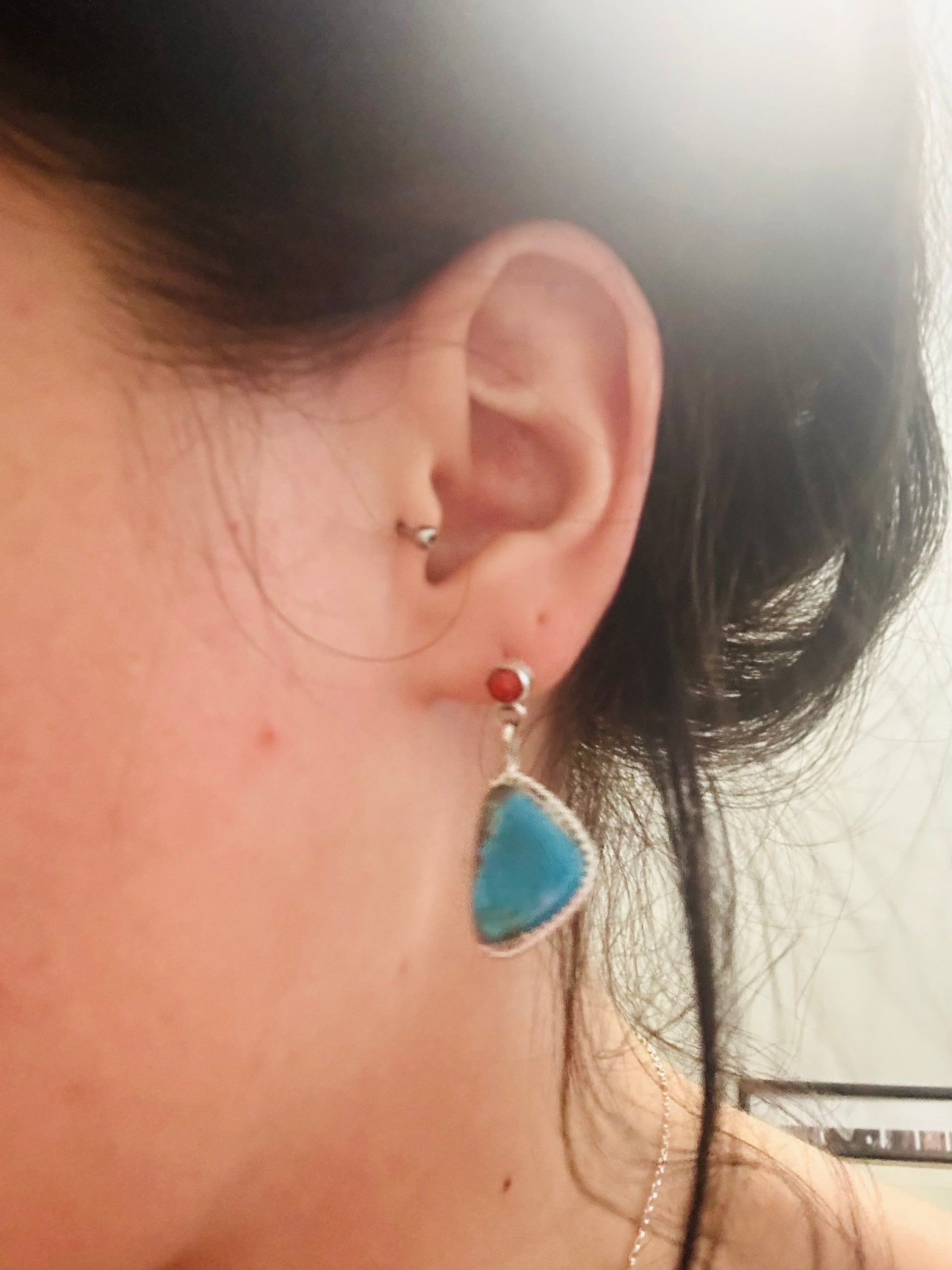 Navajo Made Multi Stone & Sterling Silver Post Dangle Earrings