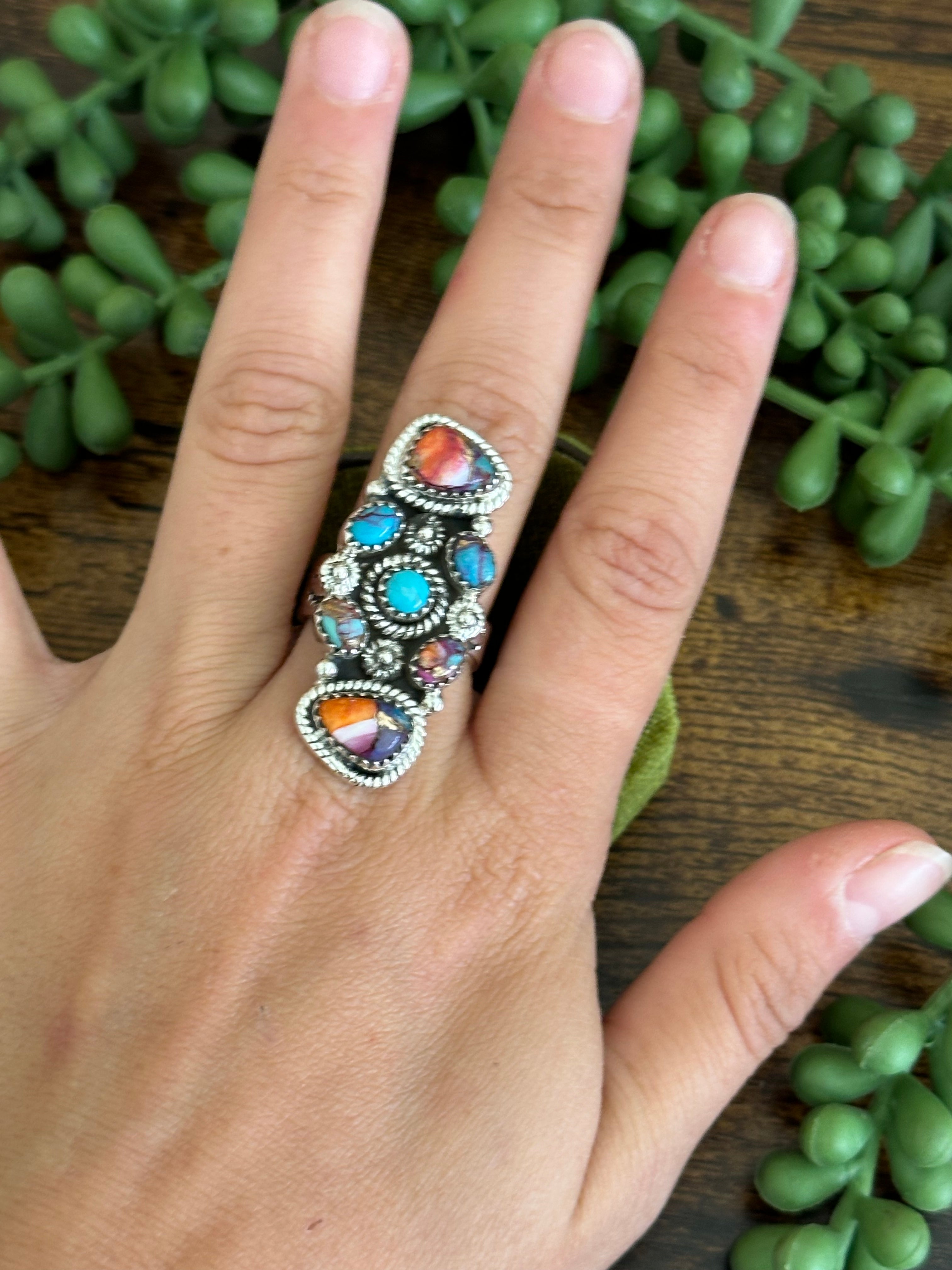 Southwest Handmade Mohave Turquoise & Sterling Silver Adjustable Ring