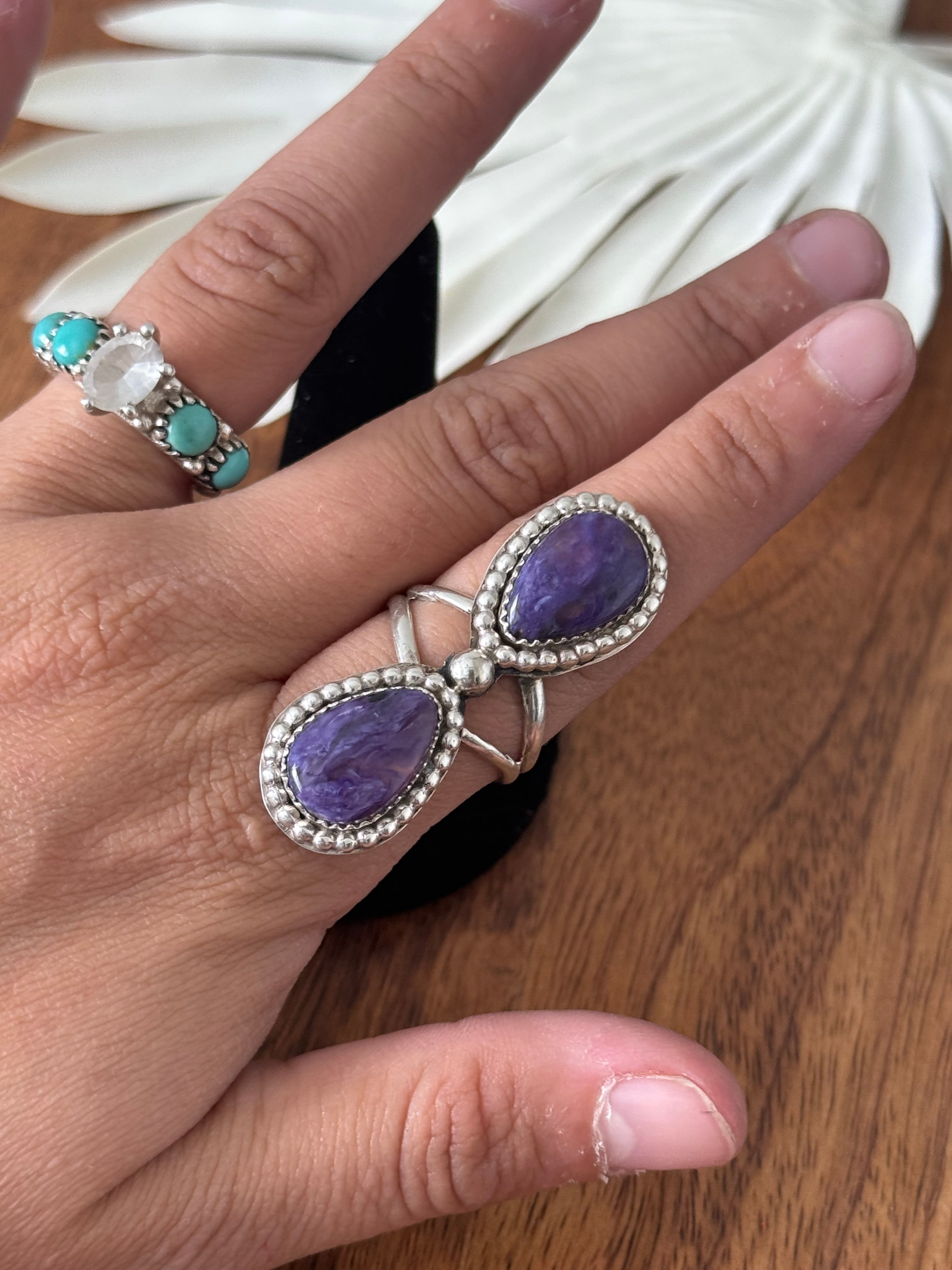 Navajo Made Charoite & Sterling Silver Ring Size 8.5