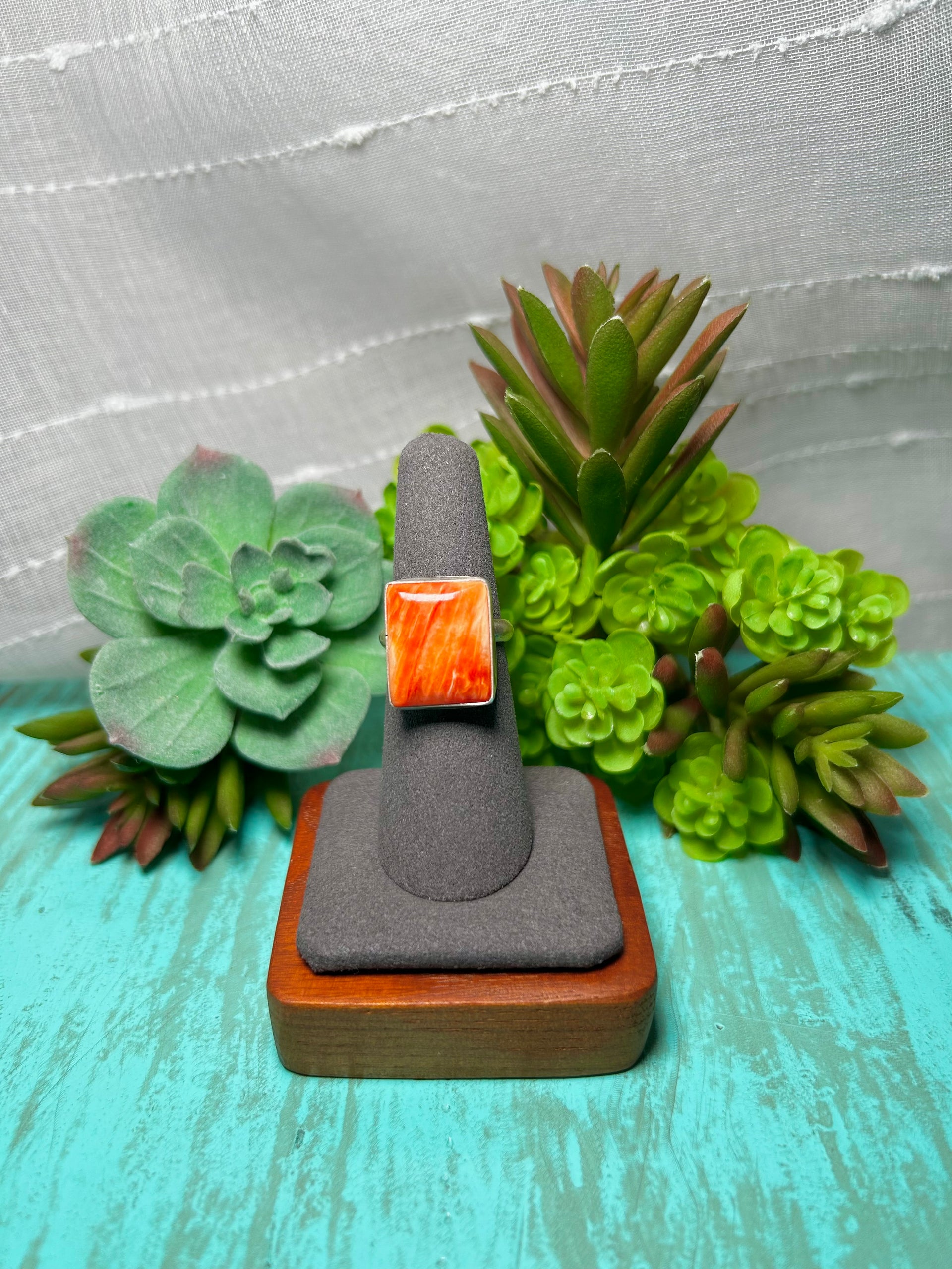 Navajo Made Spiny Oyster & Sterling Sliver Ring Size 6.25