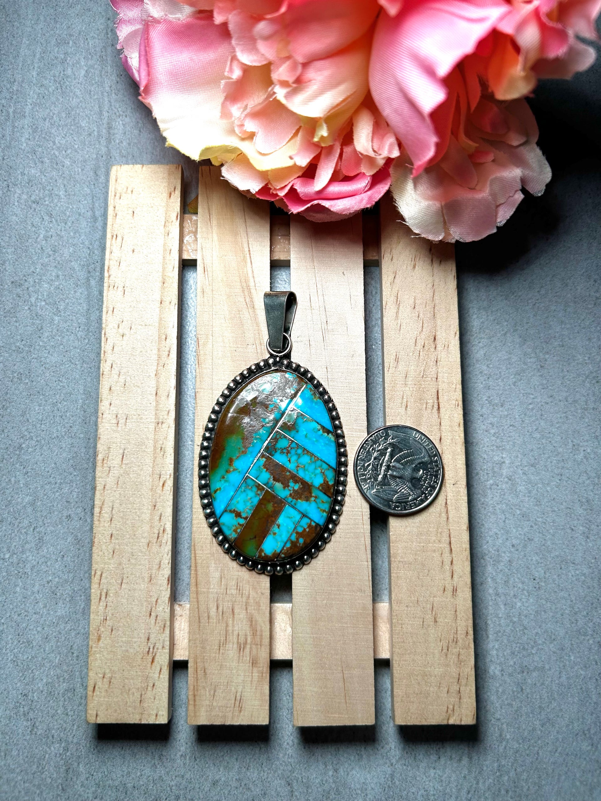 Navajo Made Kingman Turquoise & Sterling Silver Pendant