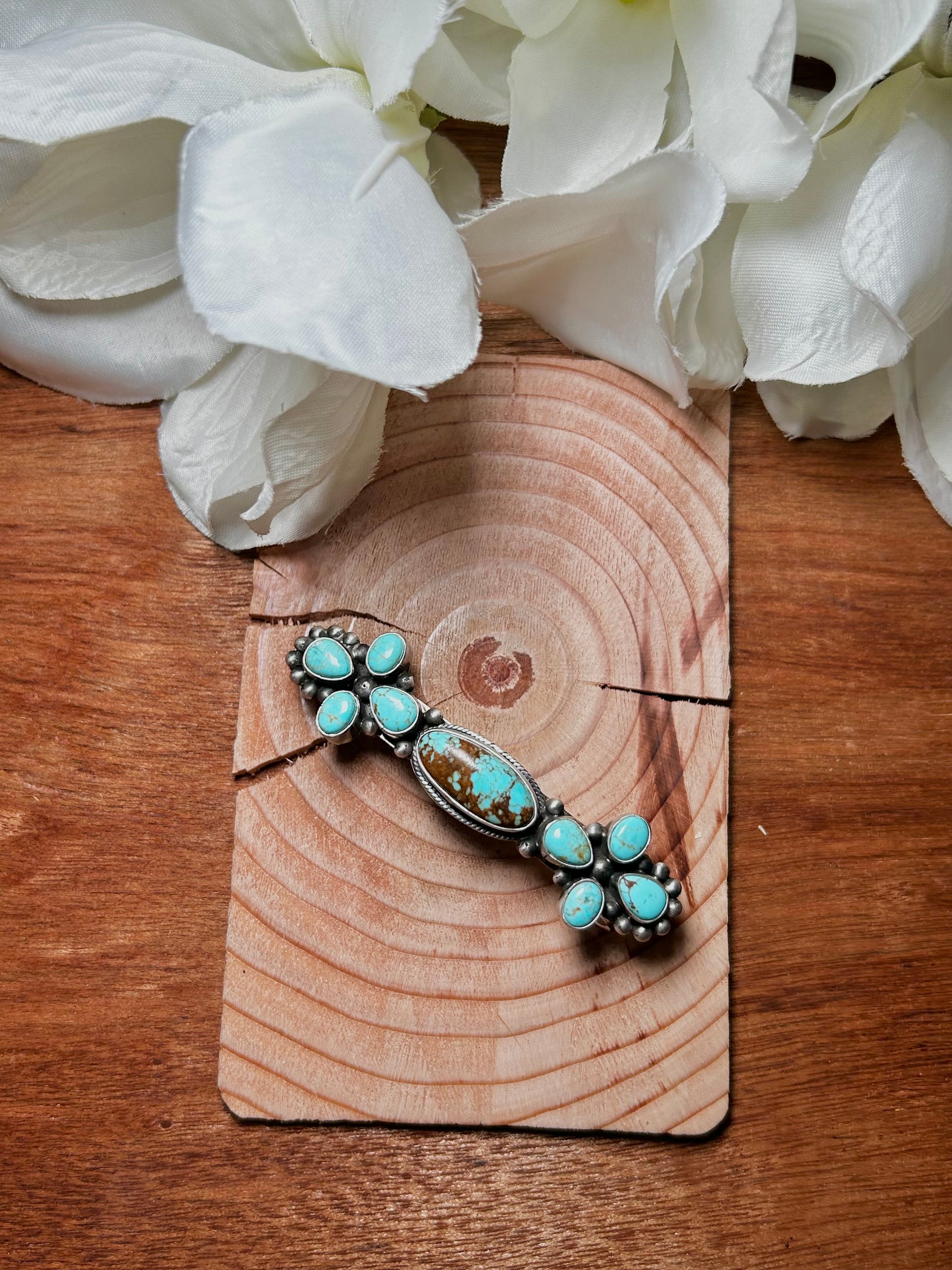 Navajo Made #8 Turquoise Sterling Silver Hair Barrette