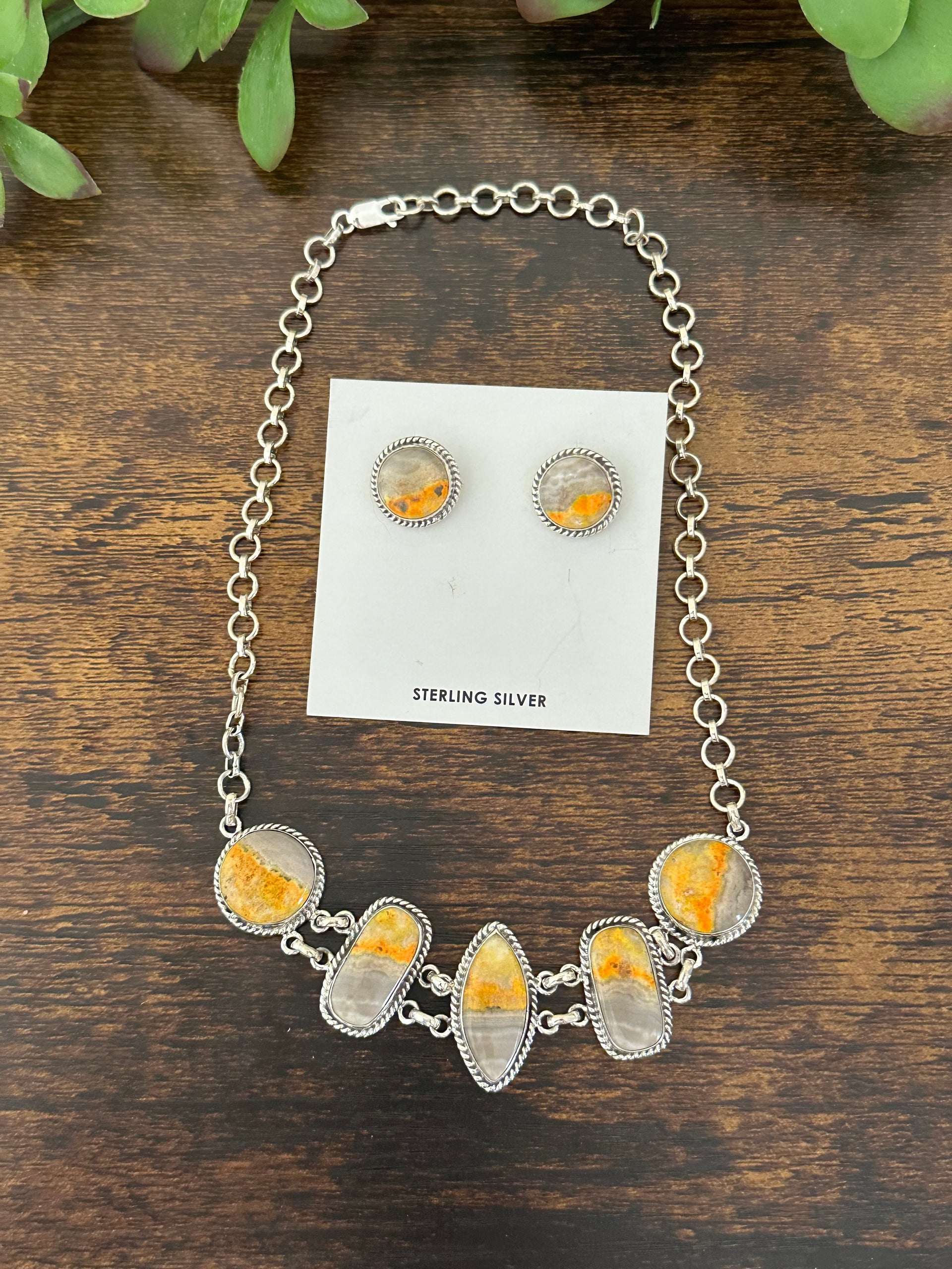Southwest Made Bb Agate & Sterling Silver Chocker Necklace Set
