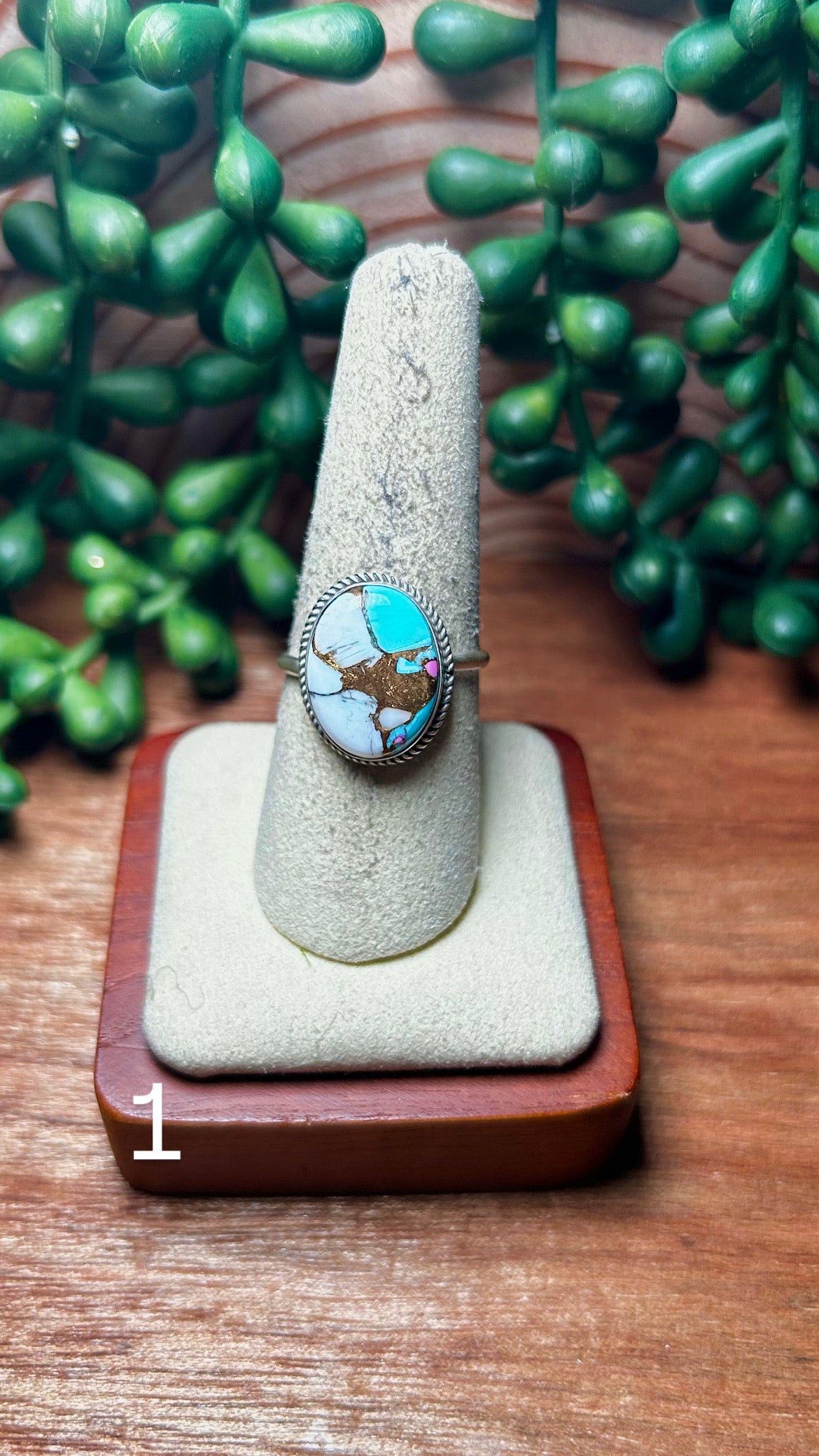 Navajo Made Cotton Candy Dahlia & Sterling Silver Ring