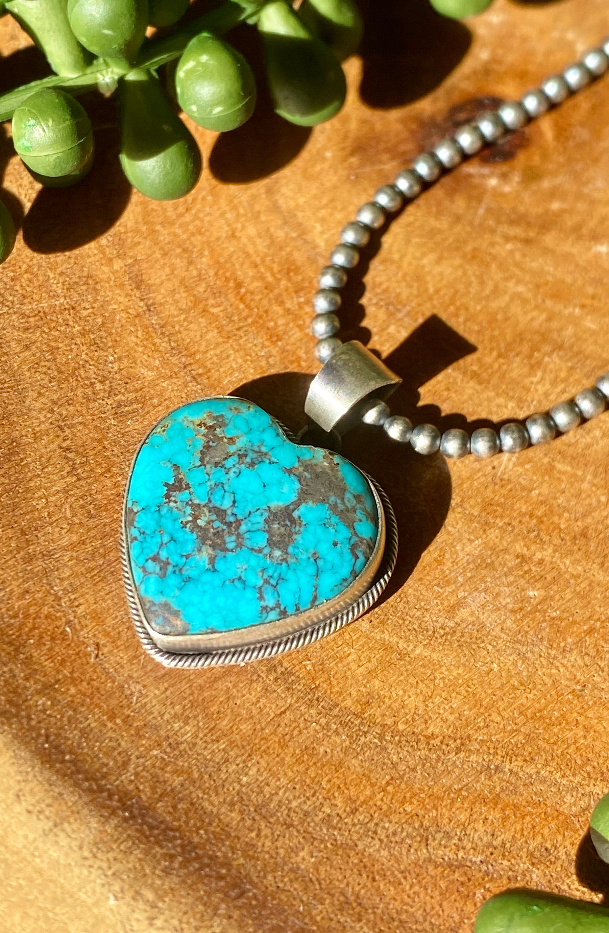 Navajo Made Kingman Turquoise & Sterling Silver Heart Shape PENDANT ONLY