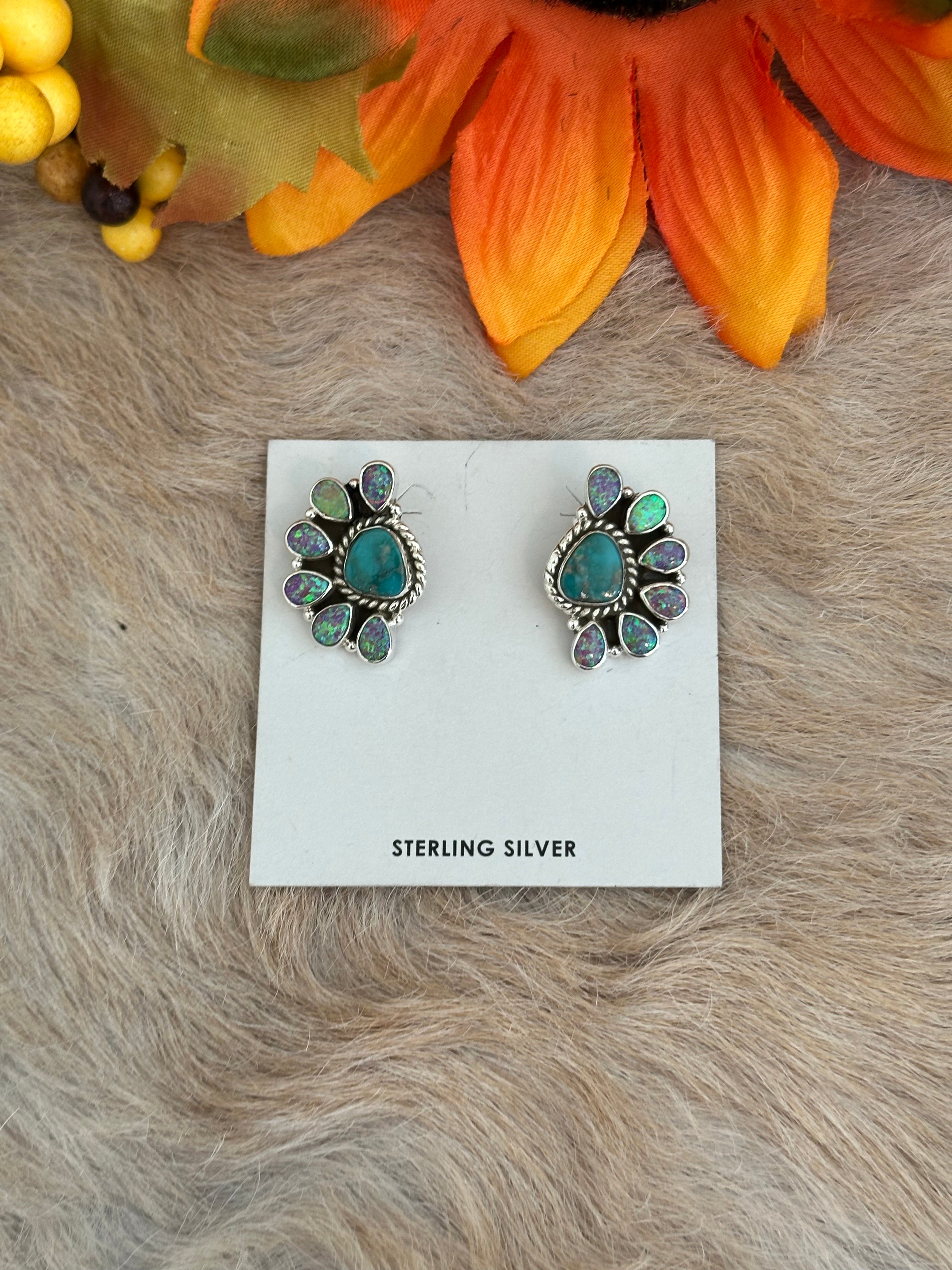 Southwest Handmade Multi Stone & Sterling Silver Post Earrings