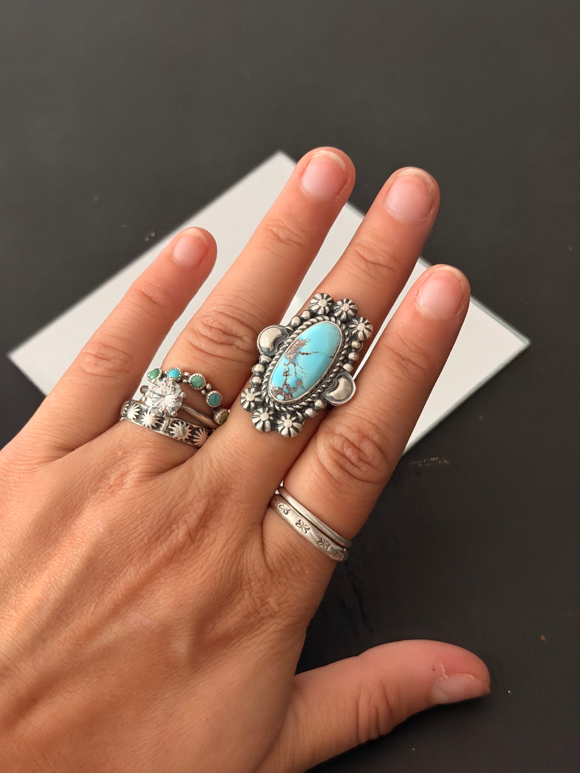 Jeff James Golden Hills Turquoise & Sterling Silver Ring Size 8.5