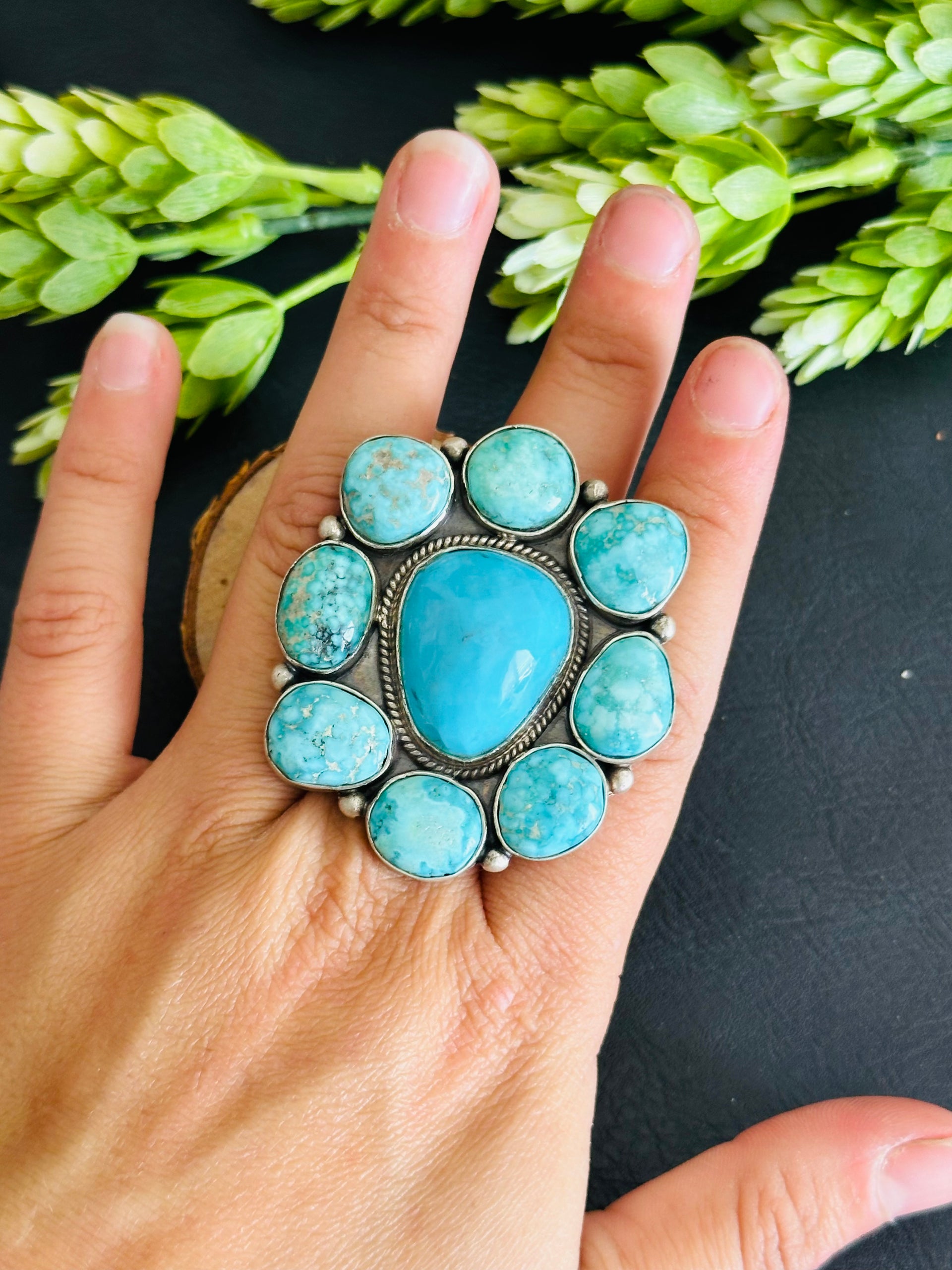Navajo Made Multi Turquoise & Sterling Silver Adjustable Ring