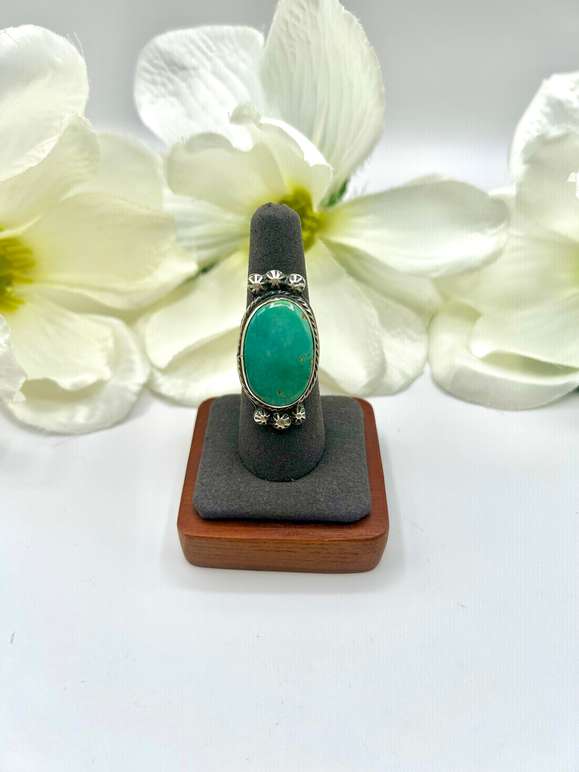 Navajo Made Kingman Turquoise & Sterling Silver Adjustable Ring