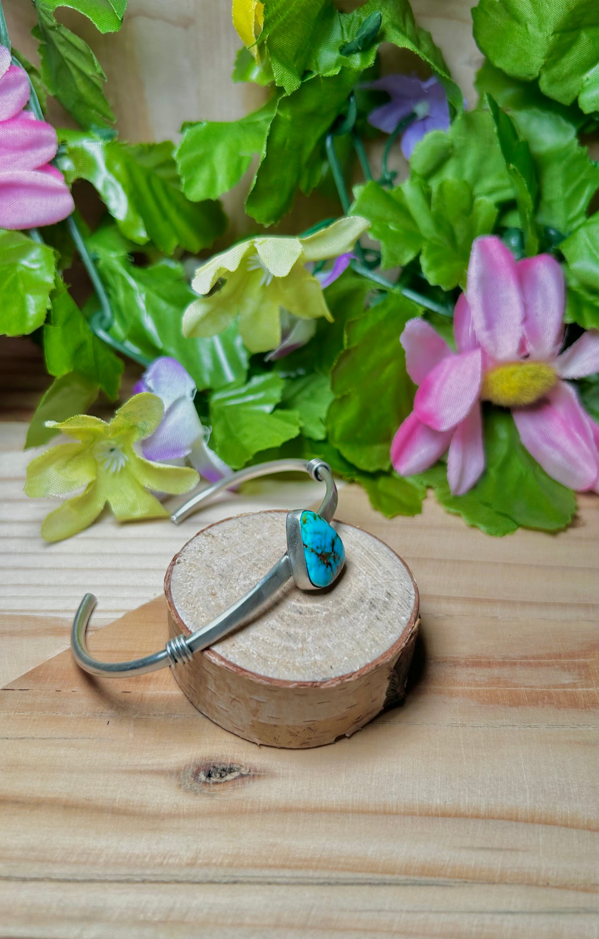 Navajo Made Sonoran Mountain Turquoise & Sterling Silver Cuff Bracelet