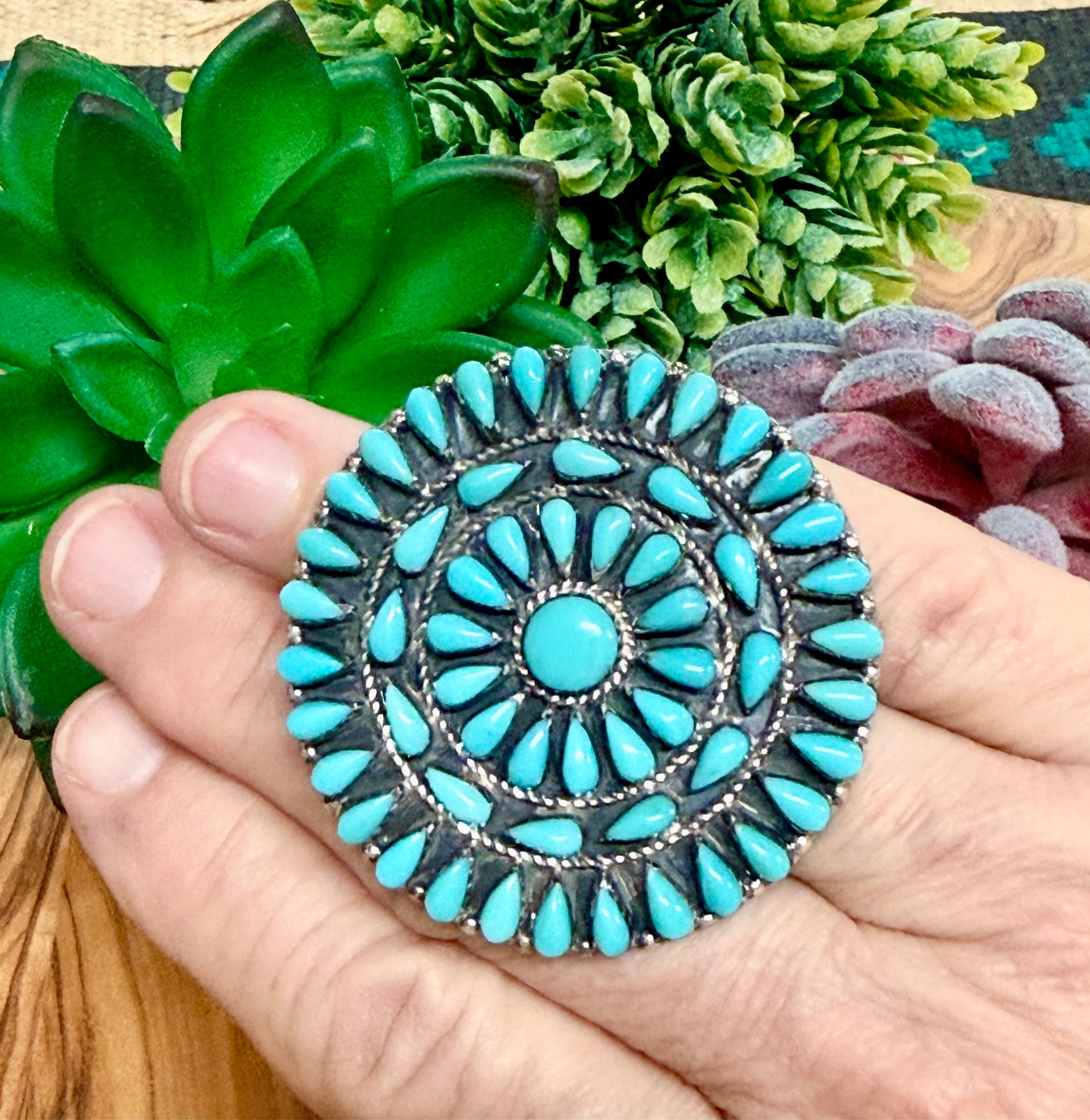 Southwest Handmade Turquoise & Sterling Silver Ring Size 6.5