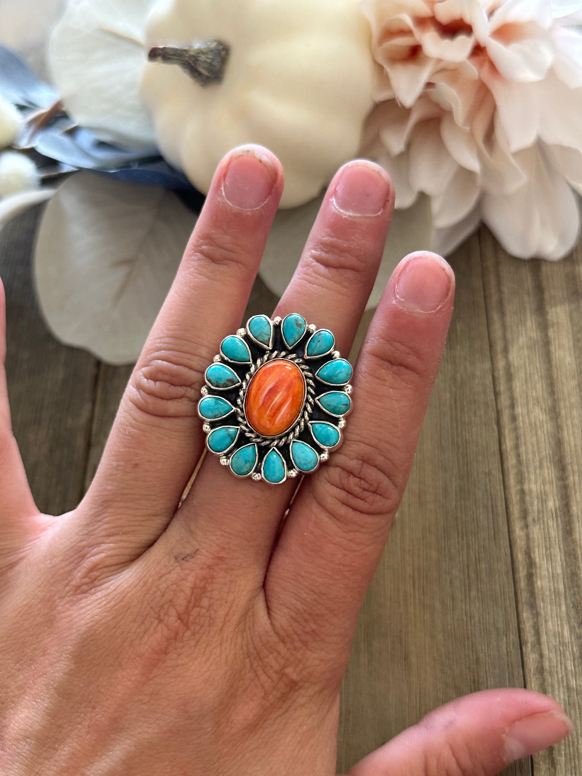 Southwest Handmade Multi Stone & Sterling Silver Adjustable Ring
