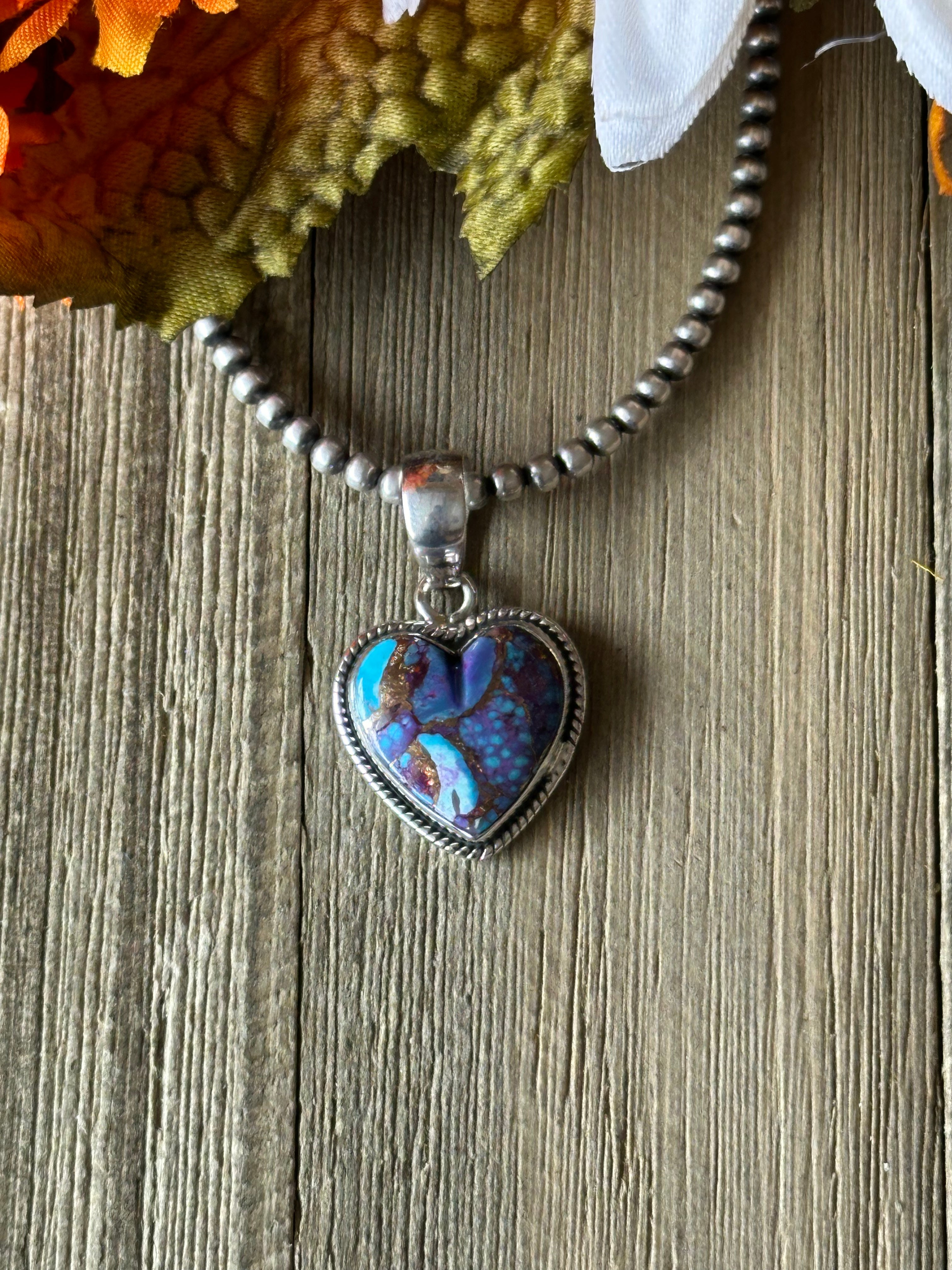 Southwest Handmade Purple Mohave Turquoise & Sterling Silver Heart Pendant