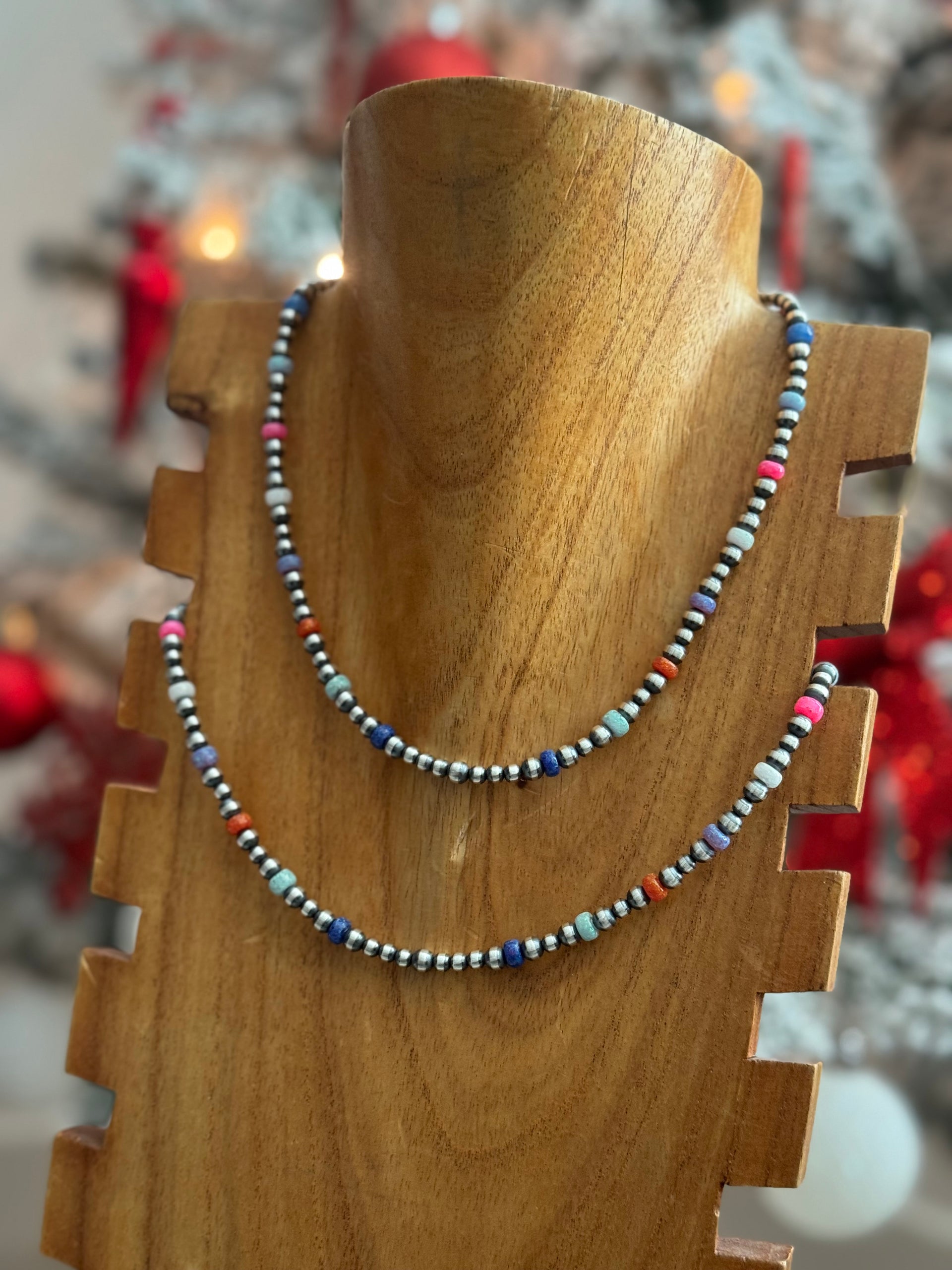 Navajo Strung Opal & Sterling Silver Beaded Pearl Necklace