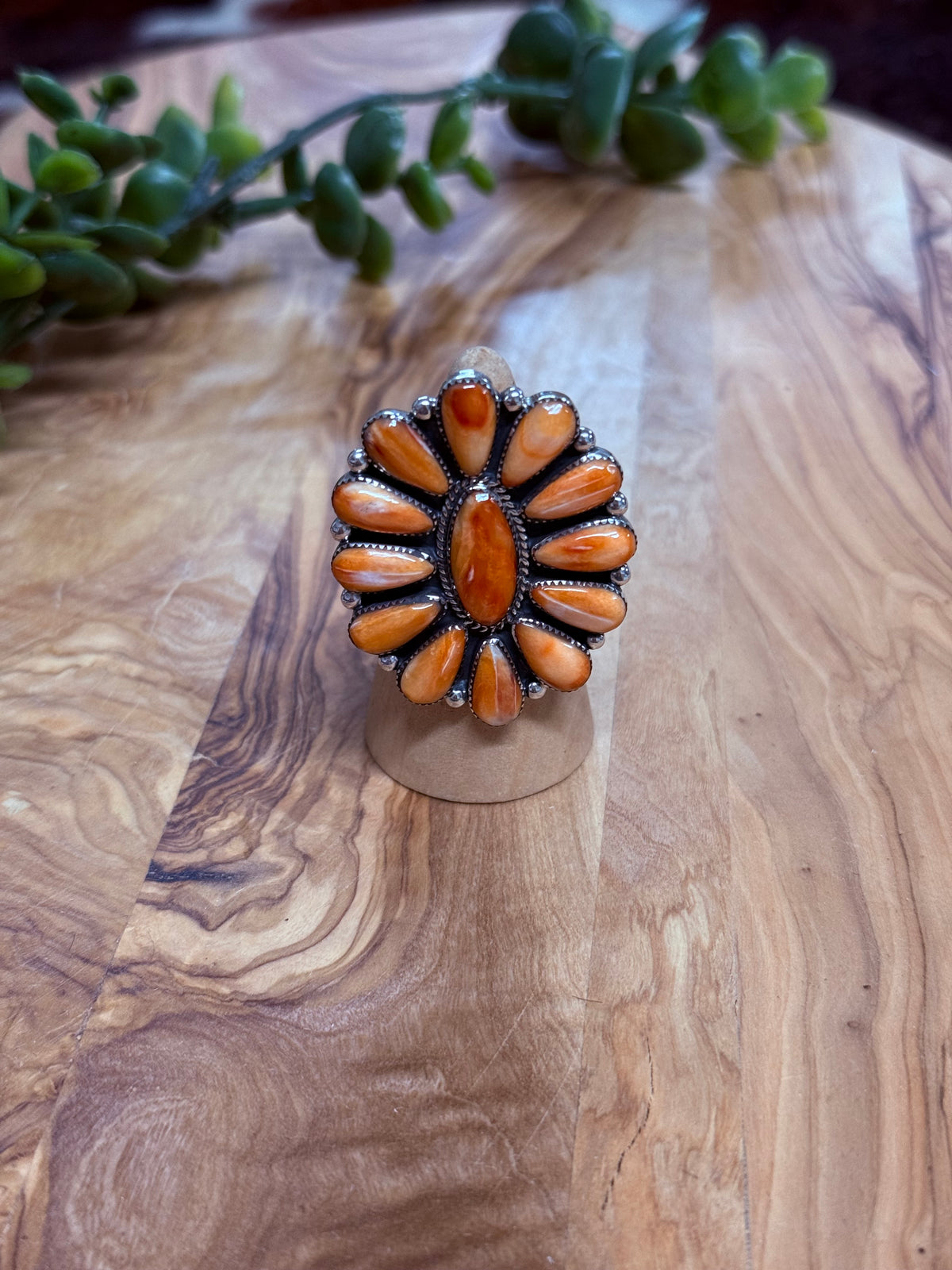 Southwest Handmade Spiny Oyster & Sterling Silver Cluster Ring Size 7
