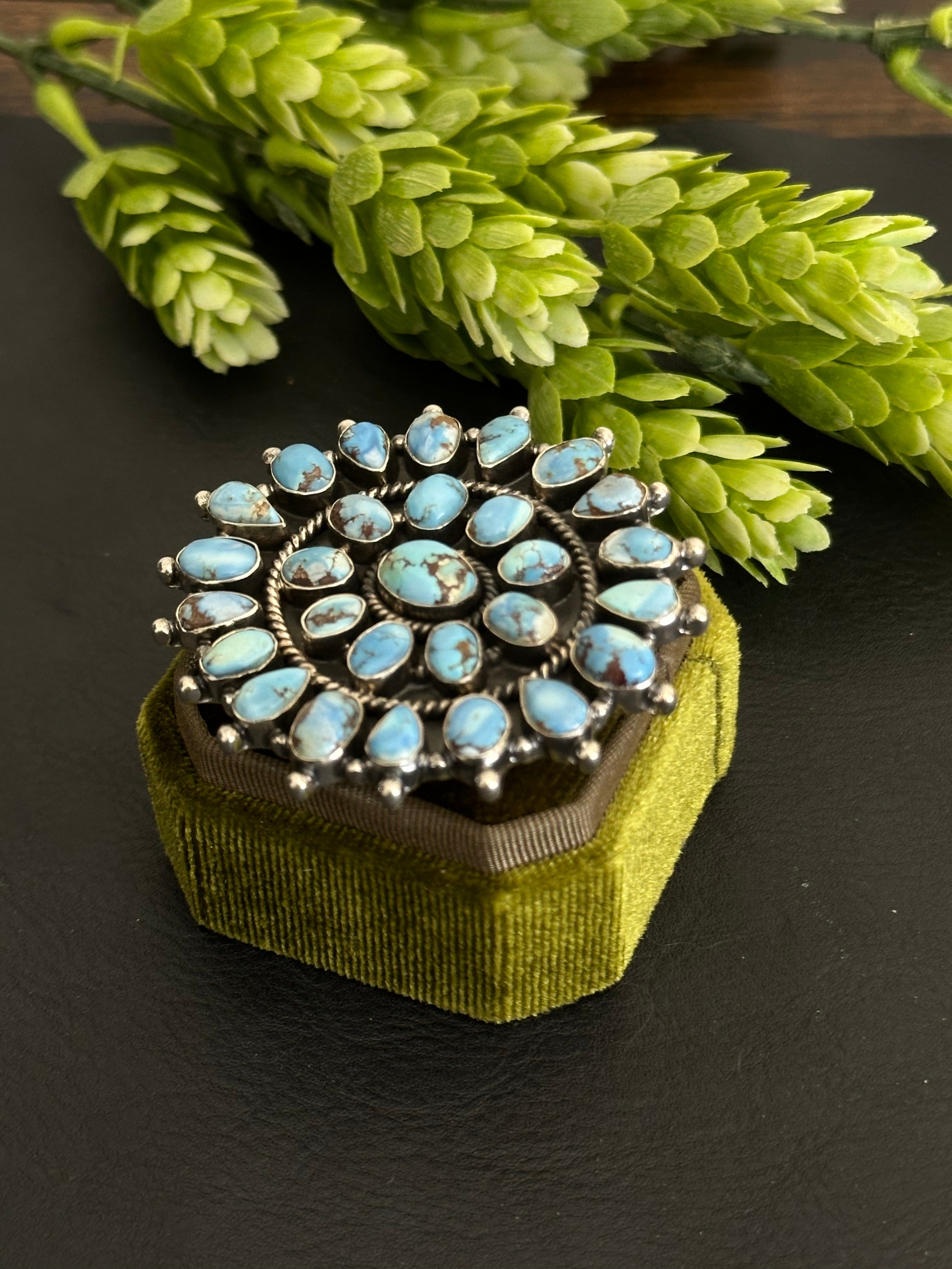 Southwest Handmade Golden Hills Turquoise & Sterling Silver Adjustable Cluster Ring