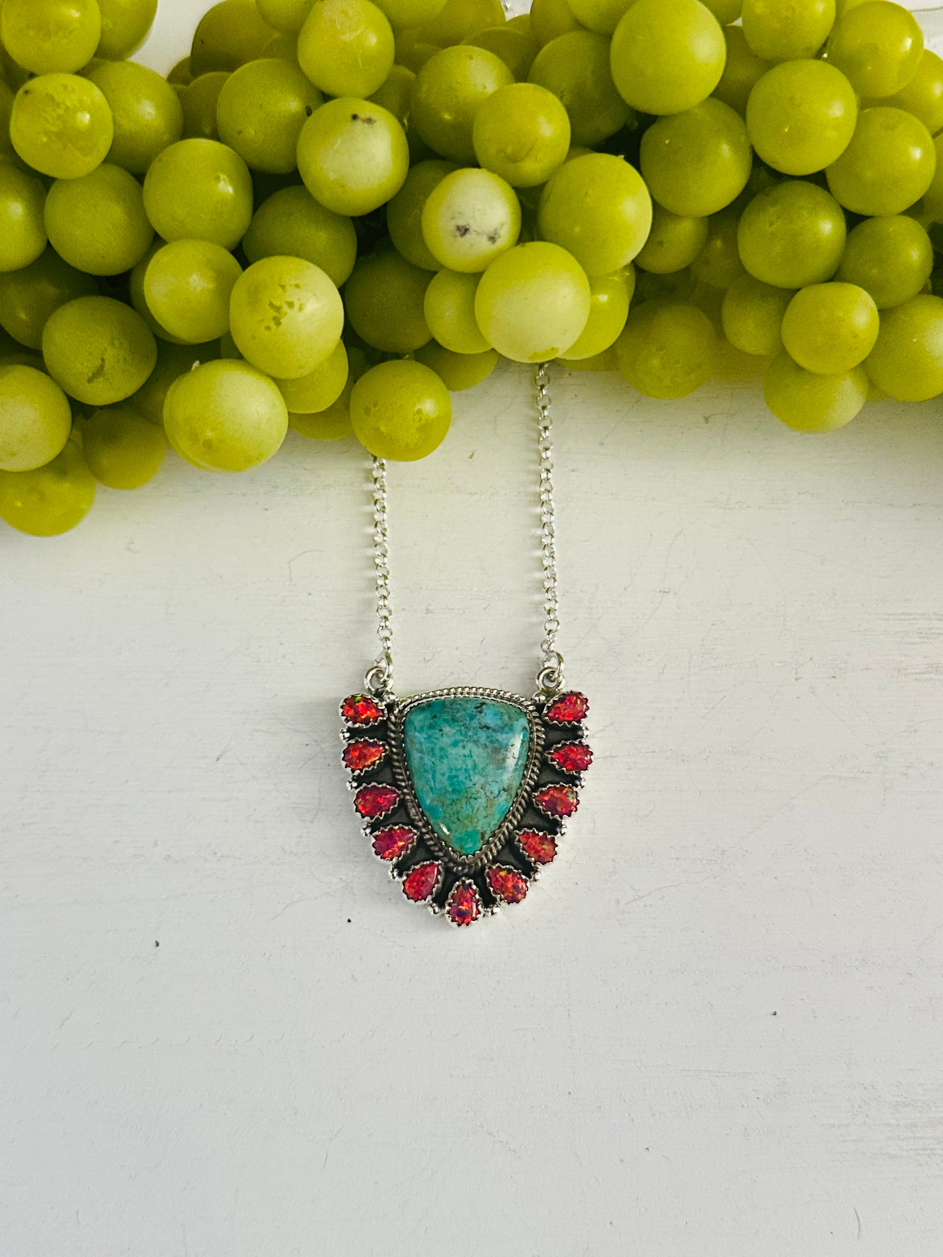 Southwest Handmade Multi Stone & Sterling Silver Cluster Necklace