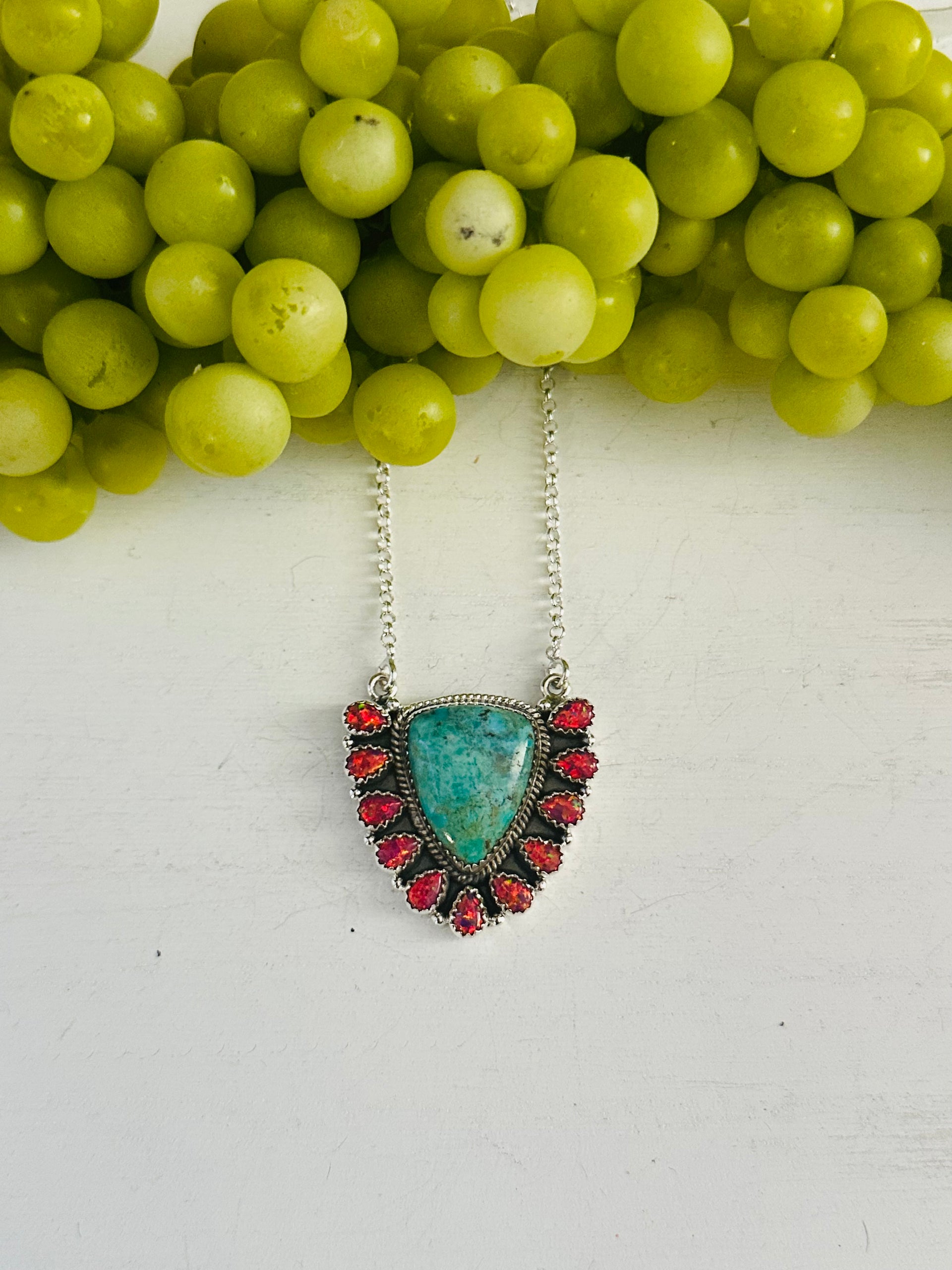 Southwest Handmade Multi Stone & Sterling Silver Cluster Necklace