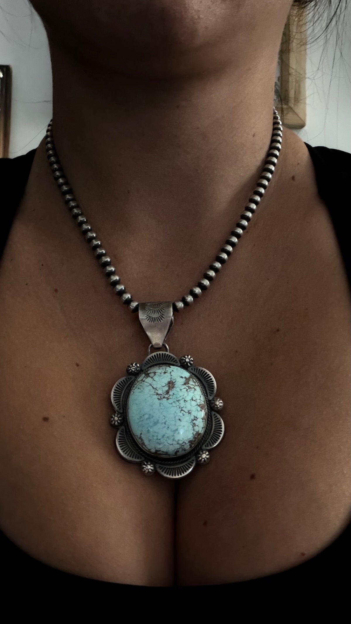 Navajo Made Golden Hill Turquoise & Sterling Silver Pendant