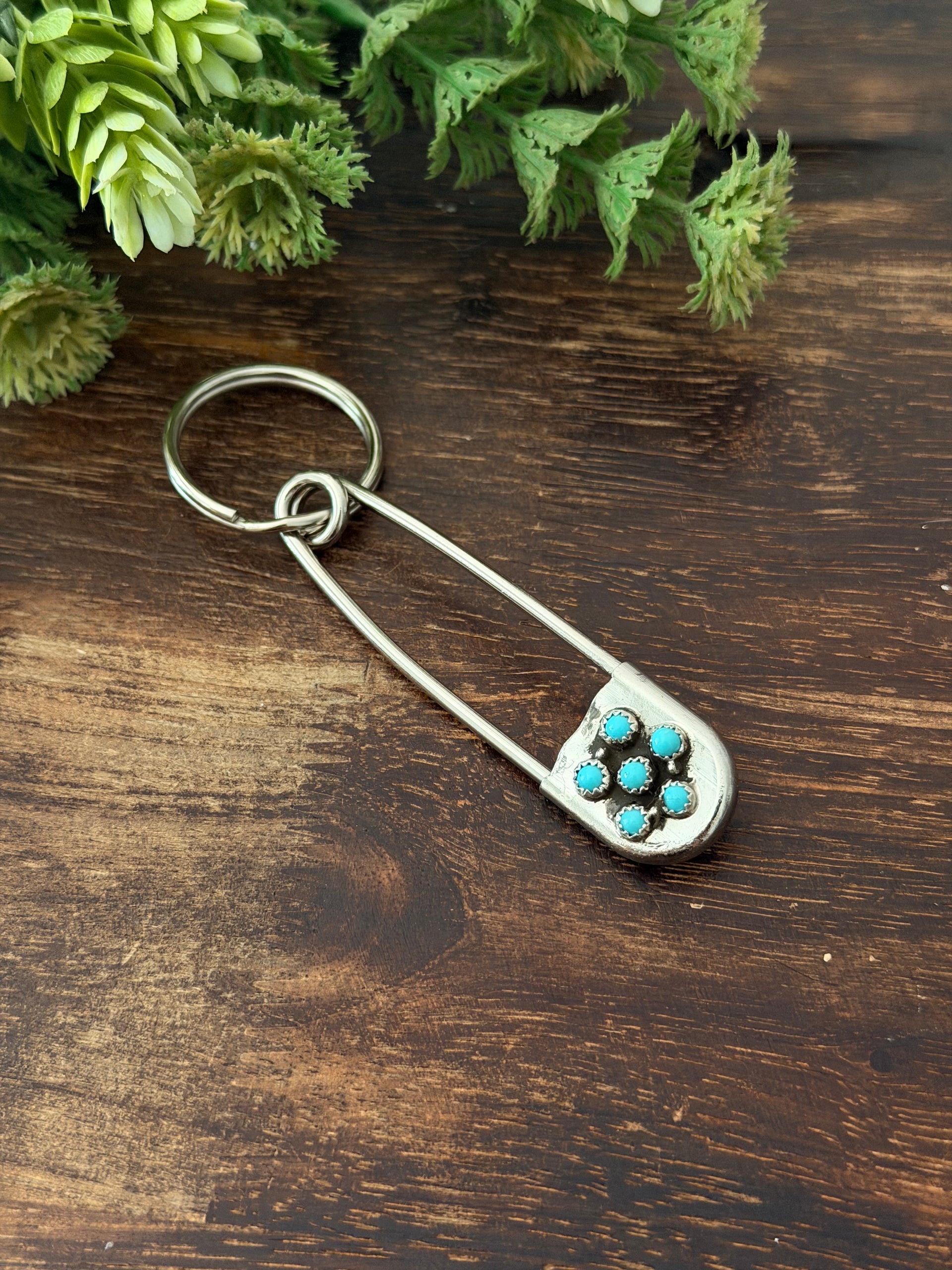 Navajo Made Kingman Turquoise & Sterling Silver Pin/Key Chain