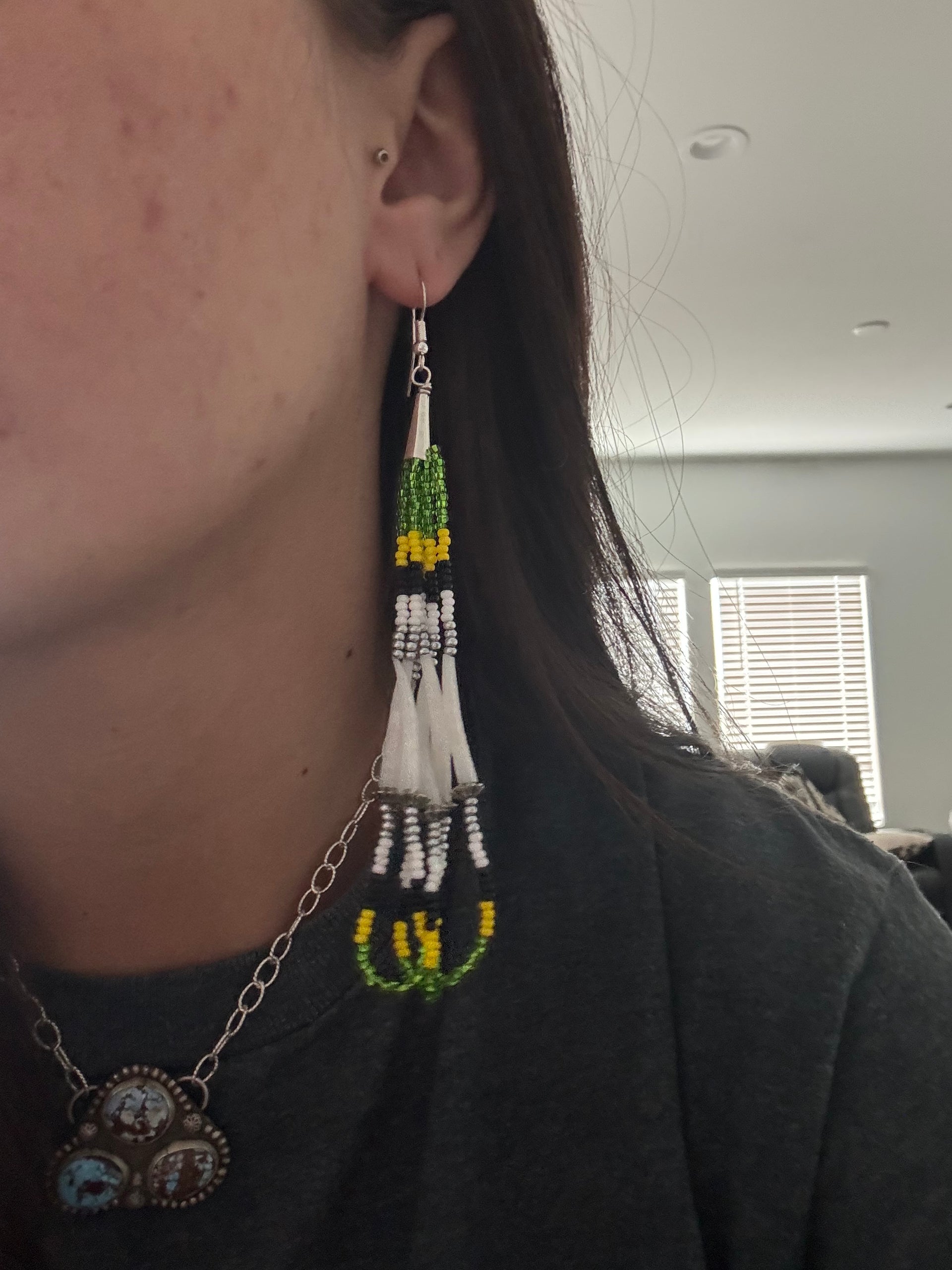 Navajo Strung Multi Stone & Sterling Silver Beaded Dangle Earrings