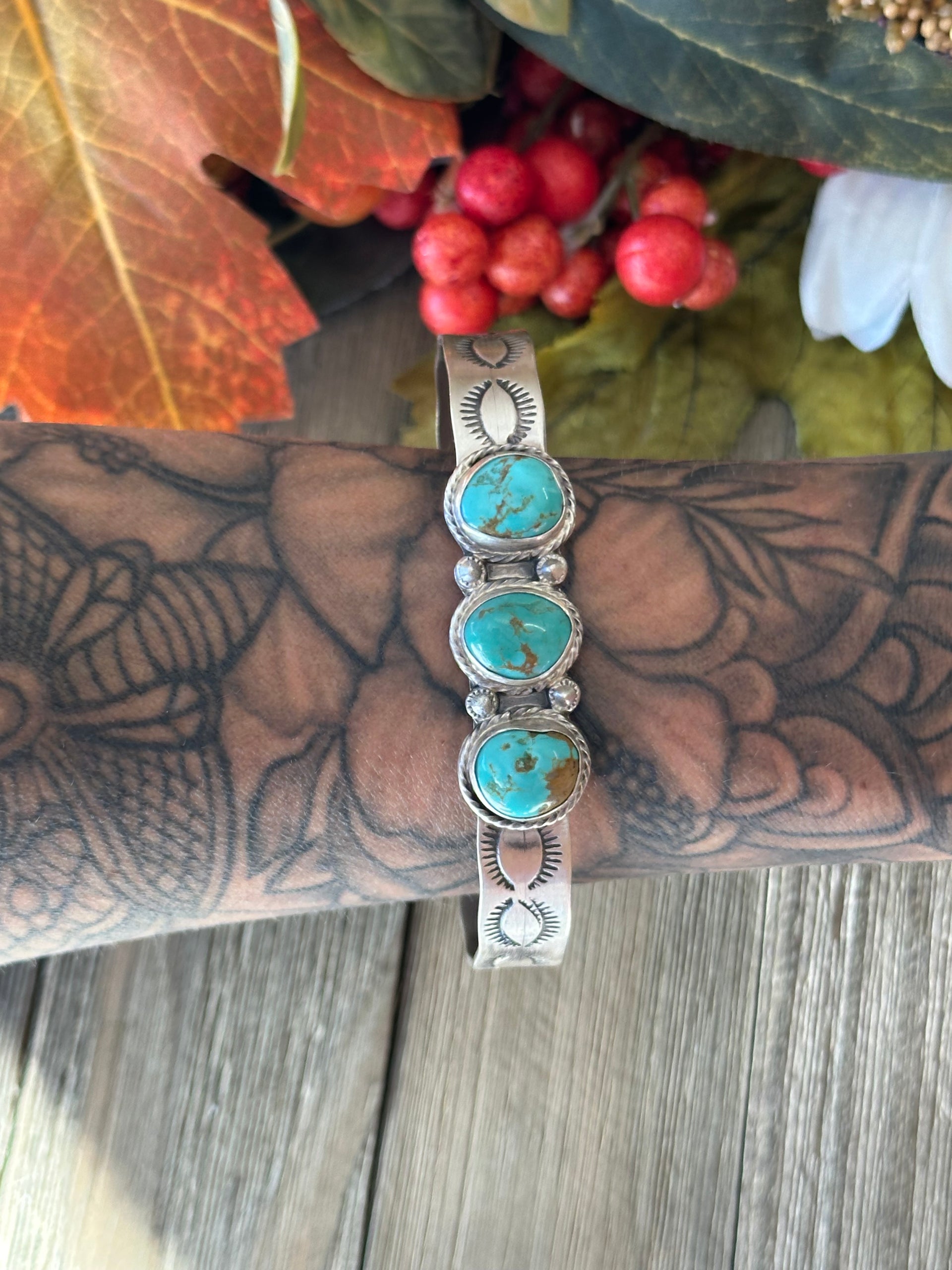 Navajo Made Kingman Turquoise & Sterling Silver Cuff Bracelet