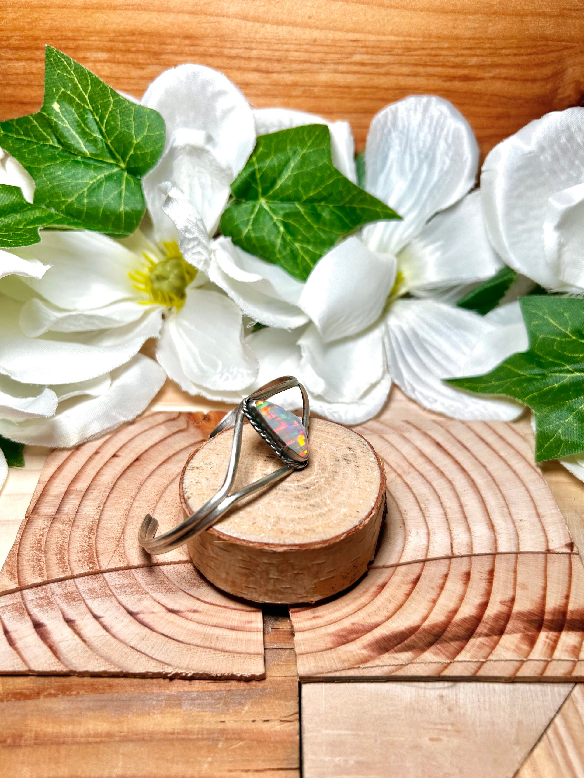 Navajo Made Opal & Sterling Silver Cuff Bracelet