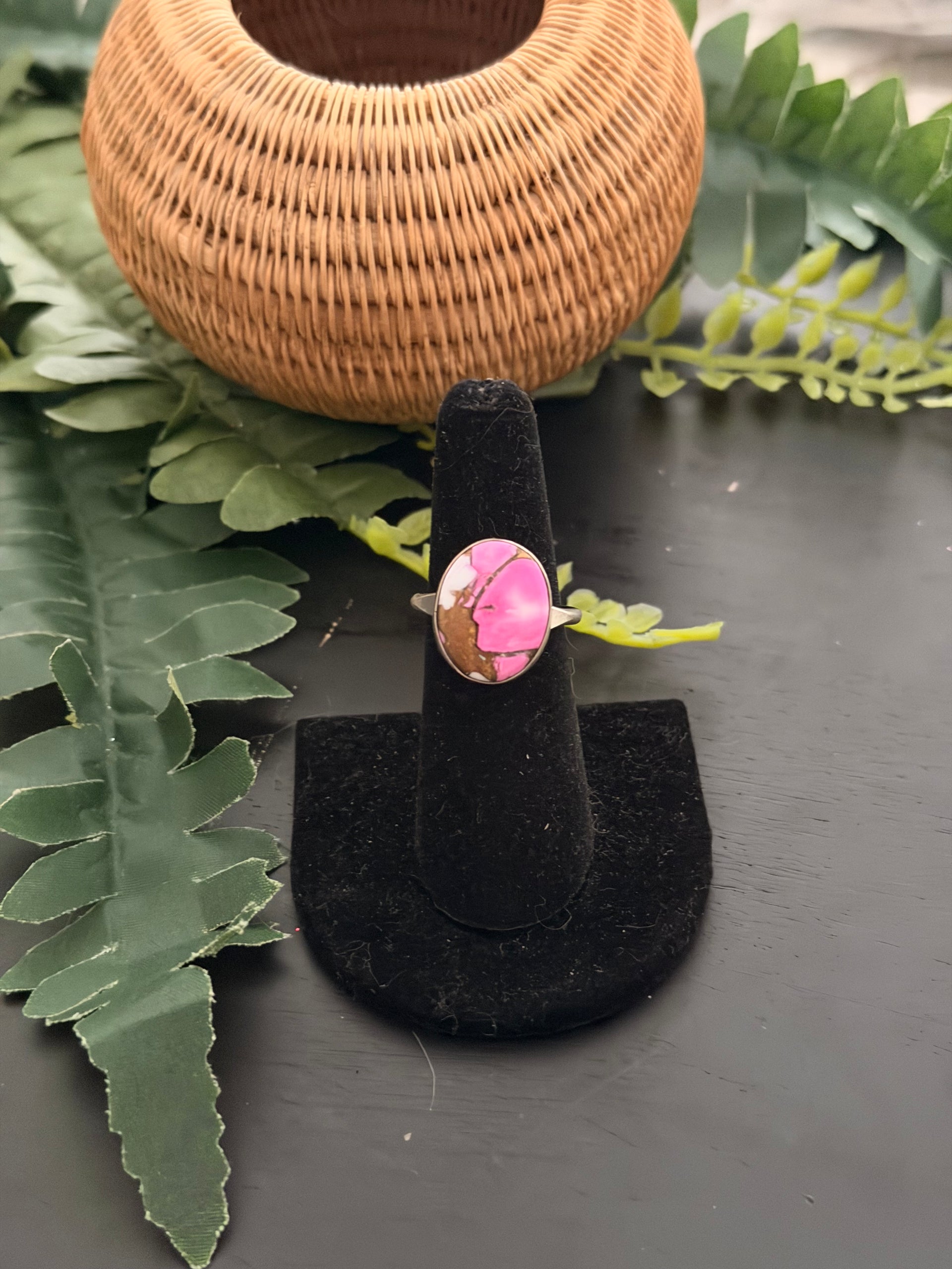 Navajo Made Cotton Candy Dahlia & Sterling Silver Ring Size 8