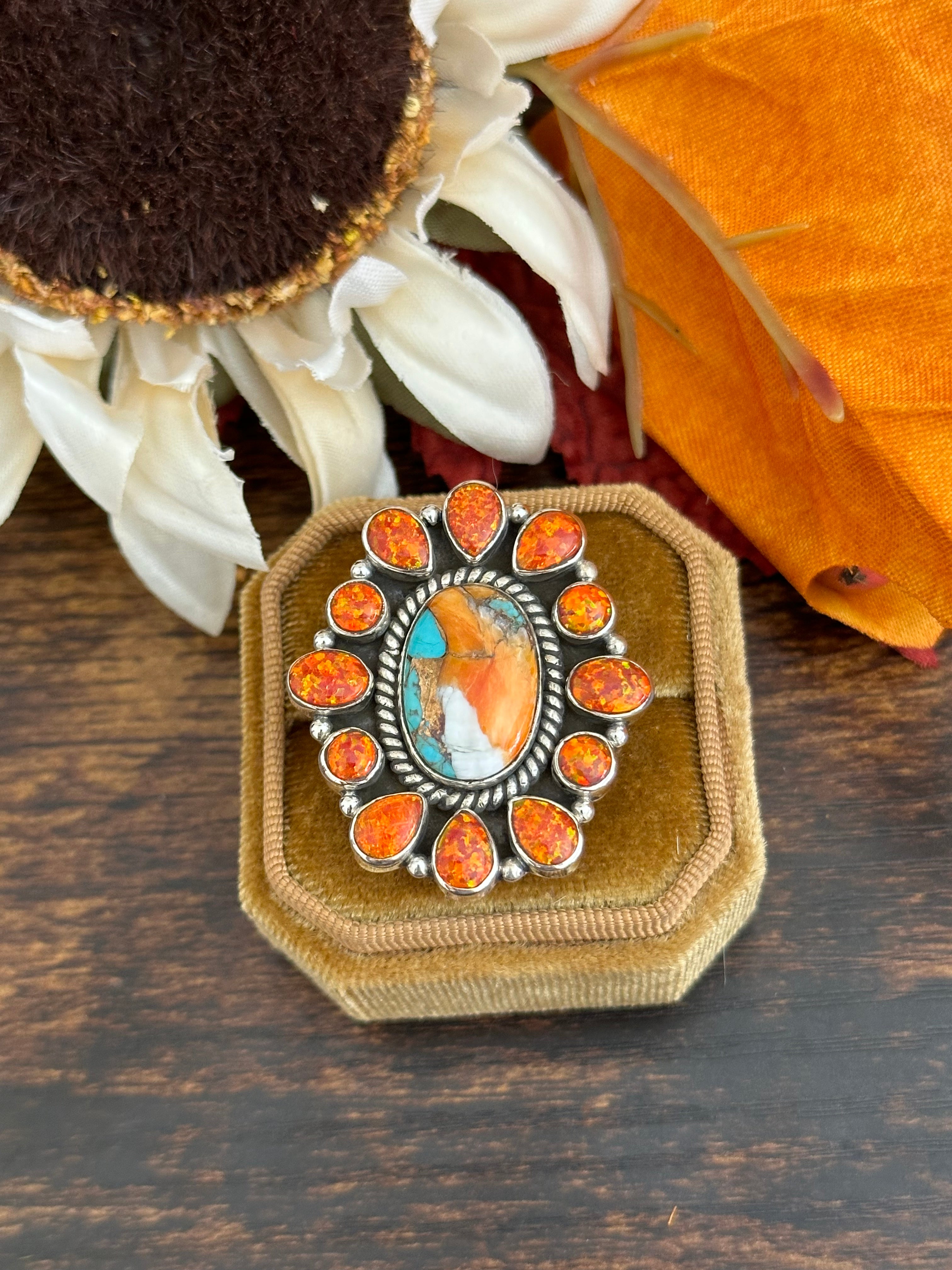 Southwest Handmade Multi Stone & Sterling Silver Adjustable Ring