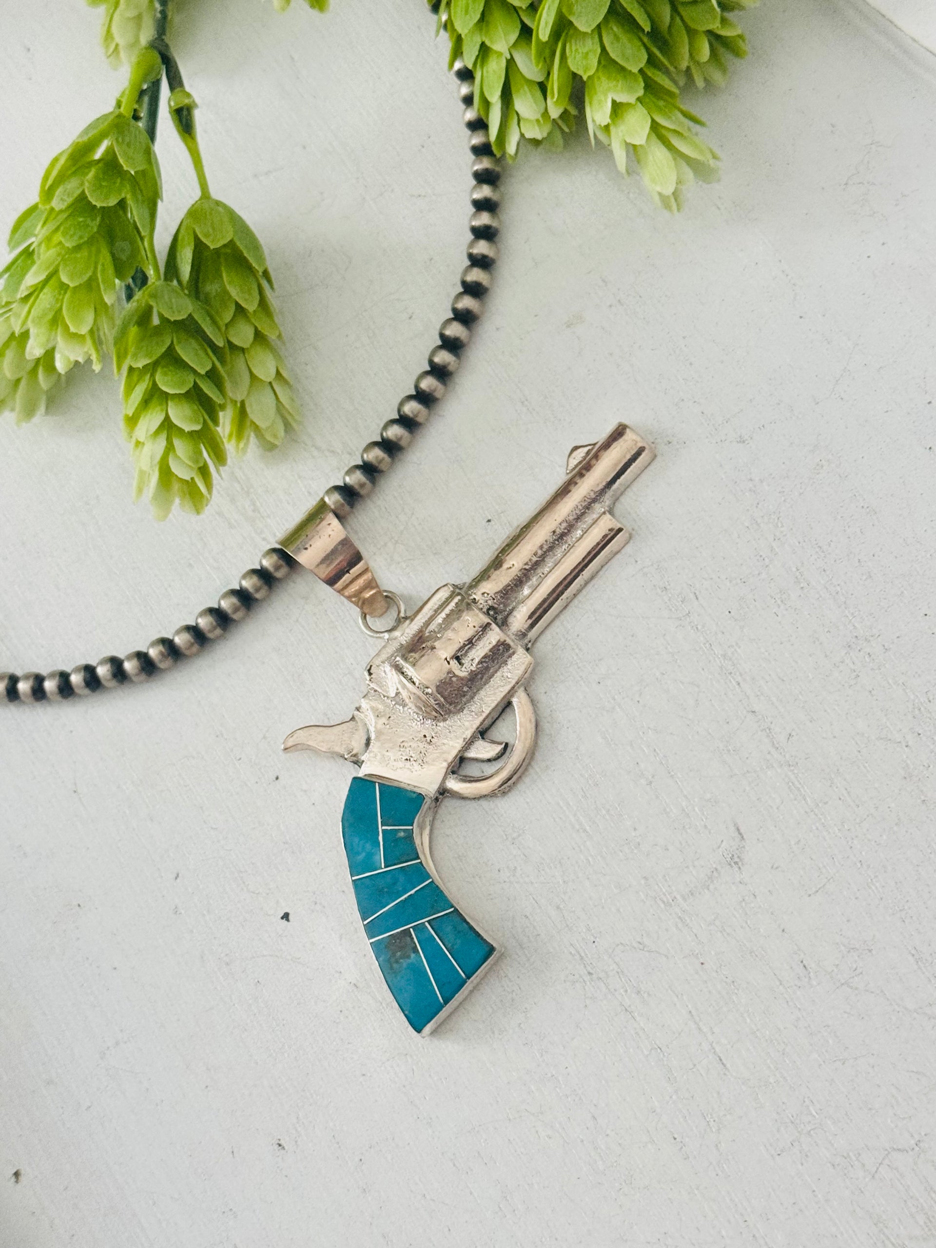 Bobby Mannelito Multi Stone & Sterling Silver Pistol Pendant