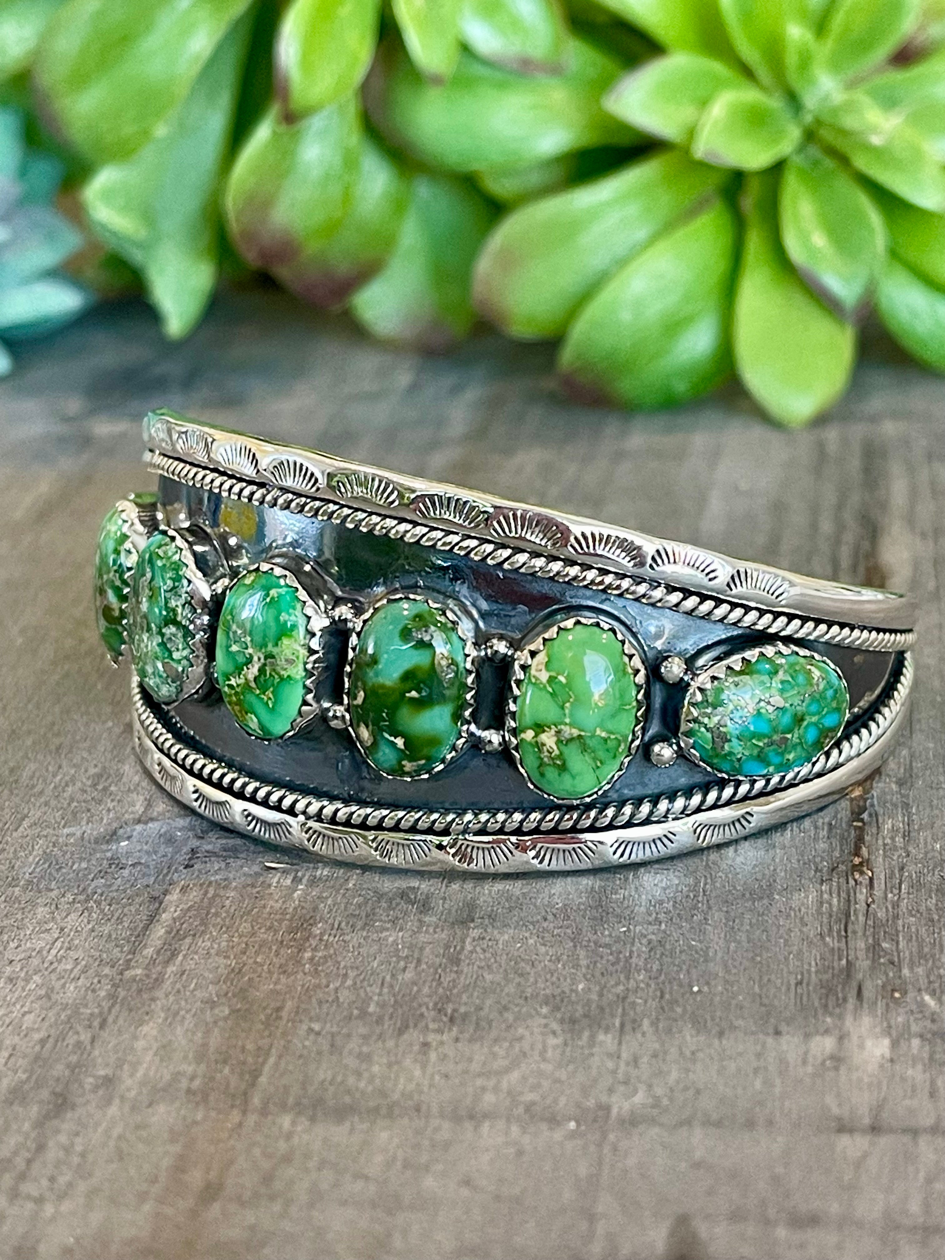 Southwest Handmade Sonoran Gold Turquoise & Sterling Silver Cuff Bracelet