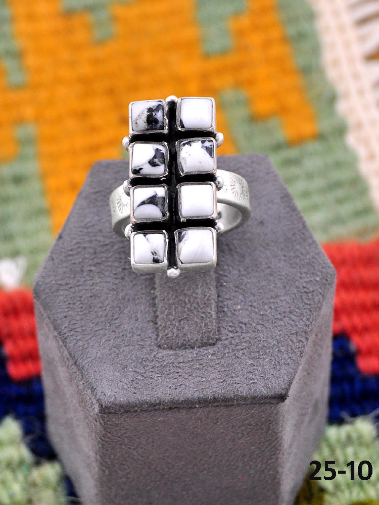 Southwest Made White Buffalo & Sterling Silver Adjustable Ring