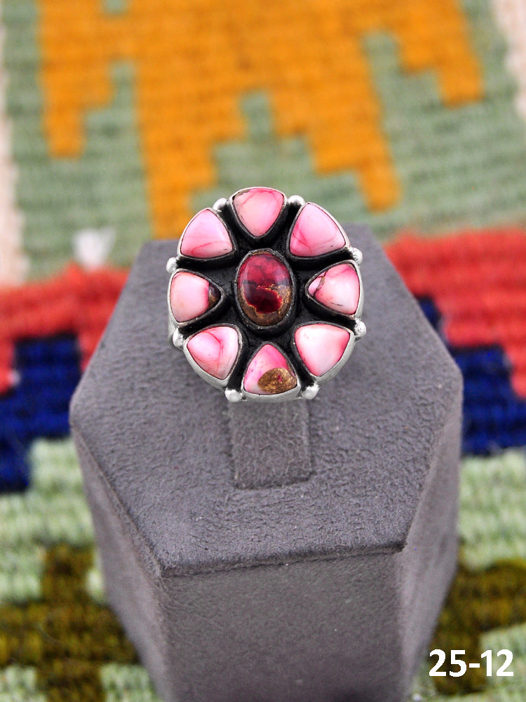 Southwest Made Rose Dahlia & Sterling Silver Adjustable Ring