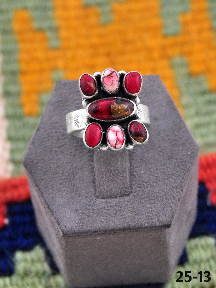 Southwest Made Rose Dahlia & Sterling Silver Adjustable Ring