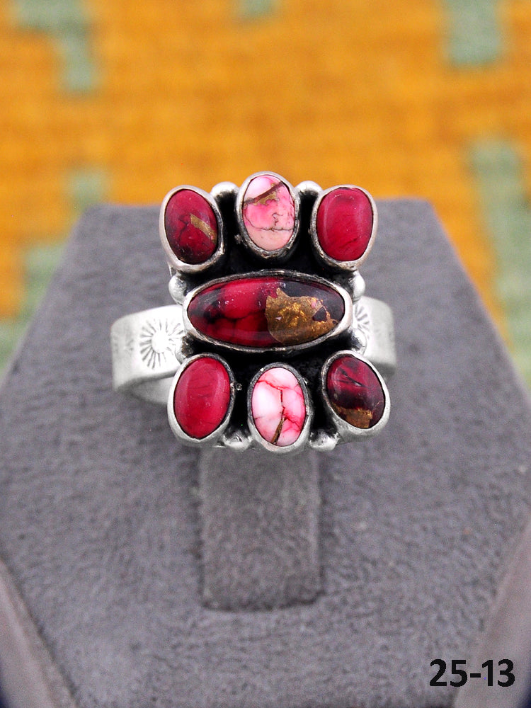 Southwest Made Rose Dahlia & Sterling Silver Adjustable Ring