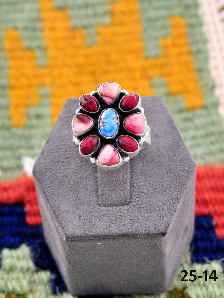 Southwest Made Multi Stone & Sterling Silver Adjustable Ring
