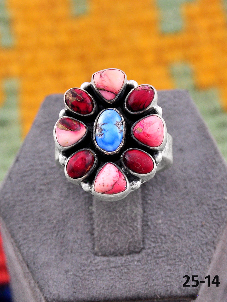 Southwest Made Multi Stone & Sterling Silver Adjustable Ring