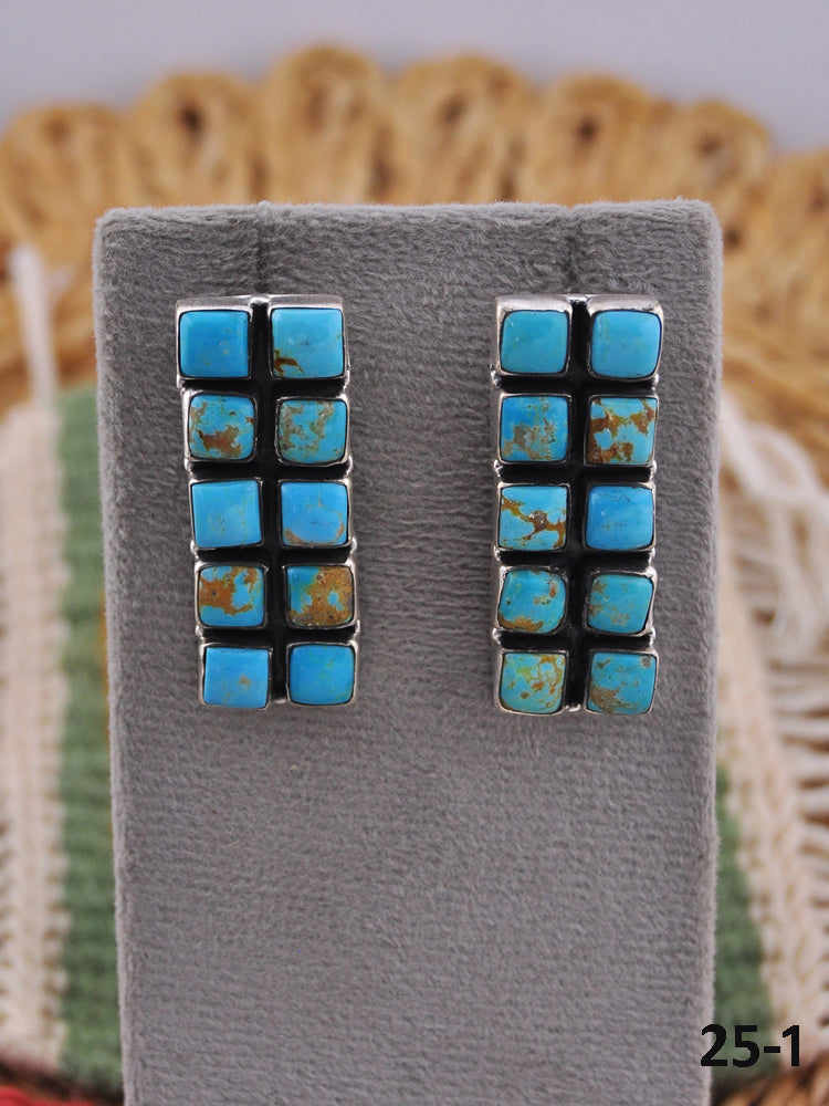 Southwest Handmade Kingman Turquoise & Sterling Silver Post Earrings