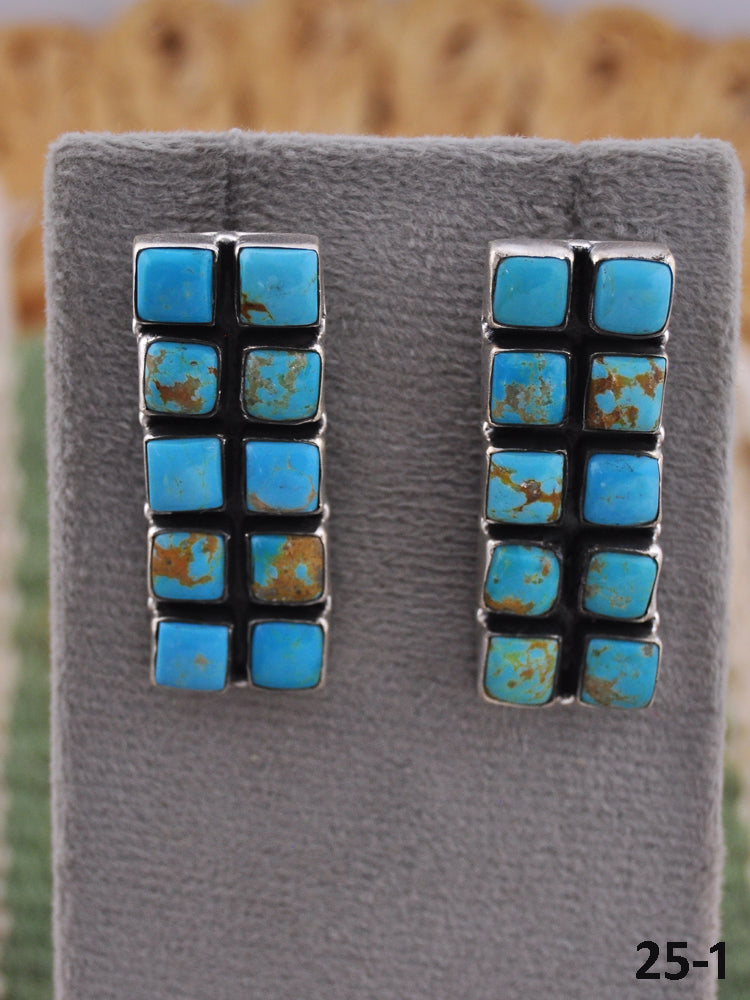 Southwest Handmade Kingman Turquoise & Sterling Silver Post Earrings